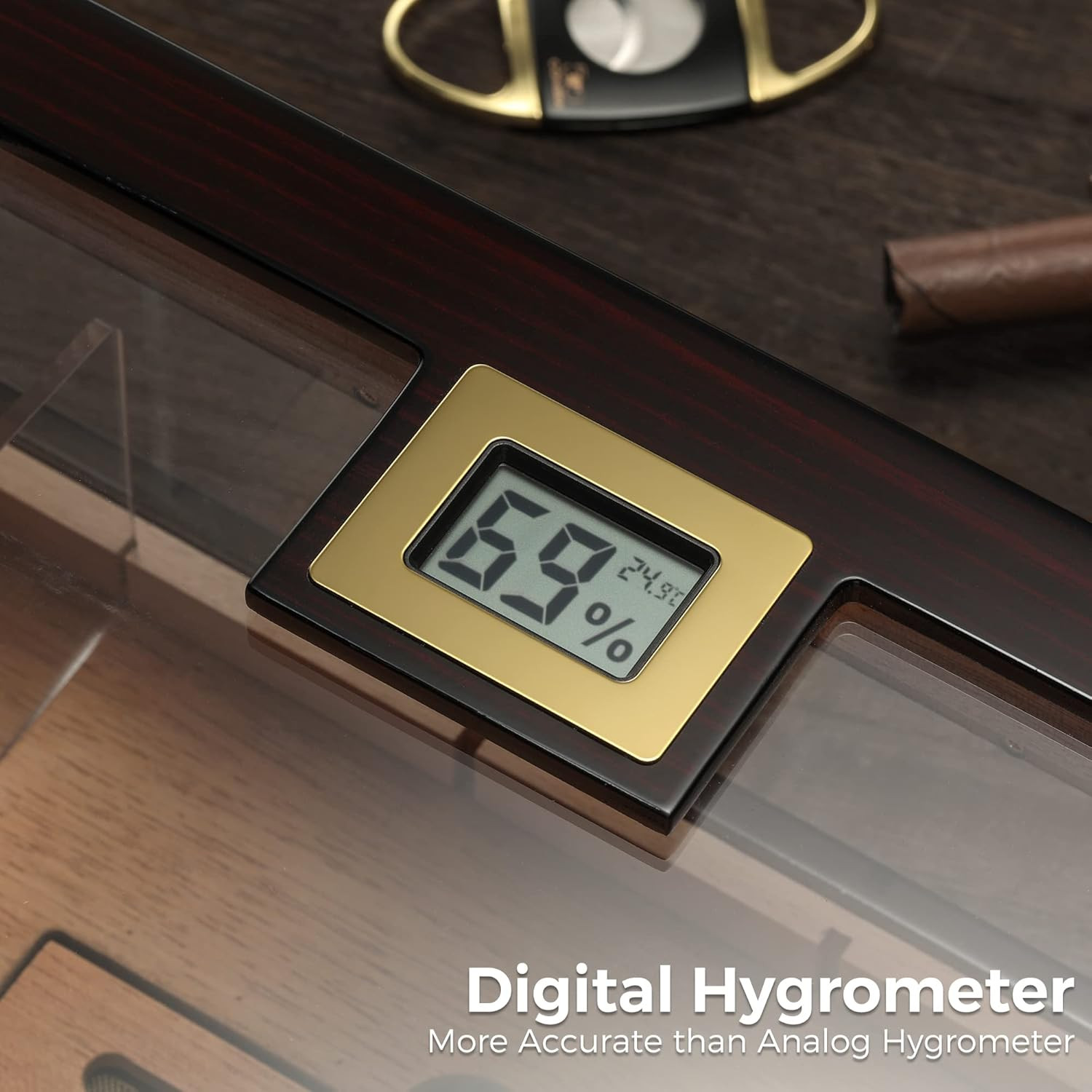 Cigar Humidor with Six-Colored LED Light, Full-View Acrylic Design, Digital Hygr