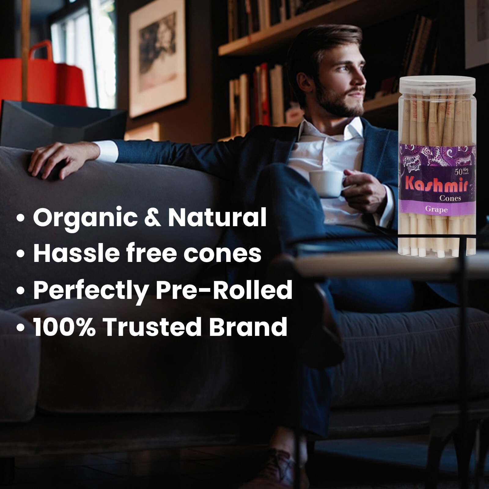 Pre Rolled Cones King Size Grape Flavored Rolled Paper Cone 50 Ct Jar by Kashmir