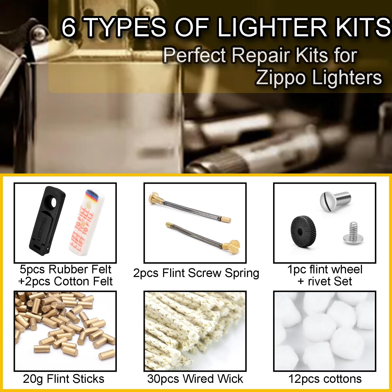 Universal Lighter Repair Kit for Petrol Flint Stones, Zipo