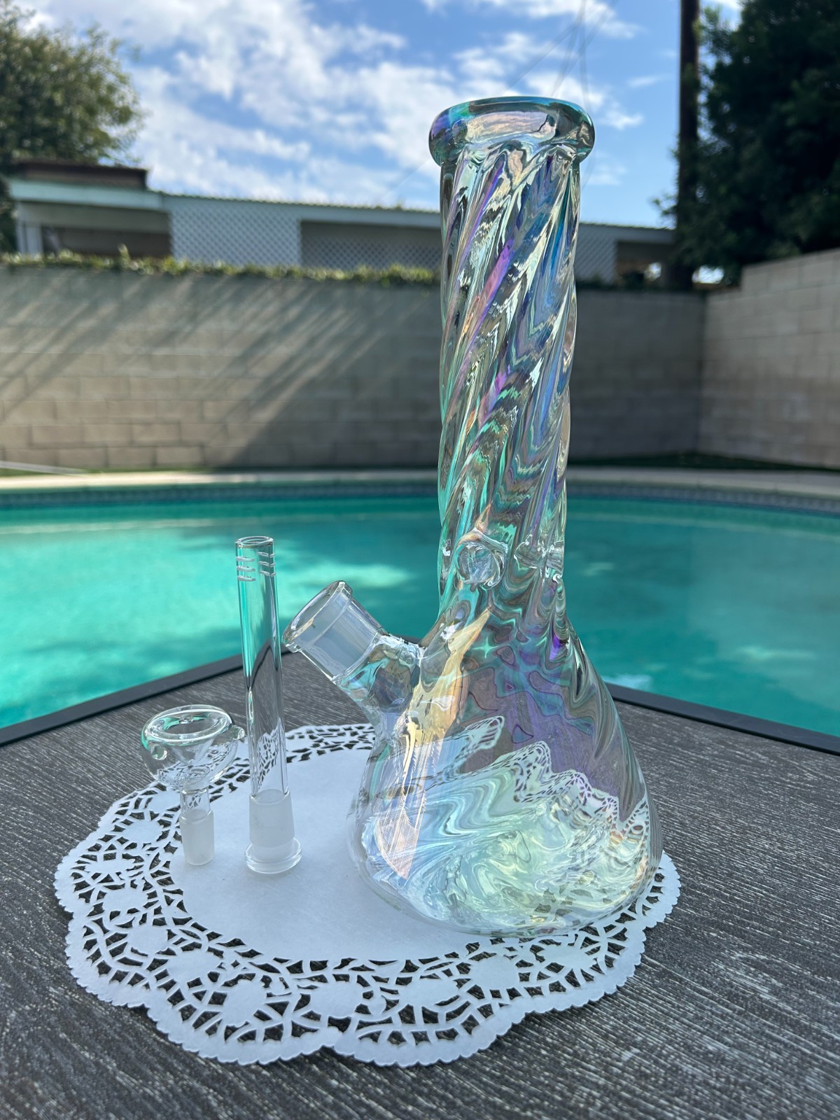 12″ Inch Thick Iridescent Beaker Heavy Glass Water Bong Spiral Water Follow