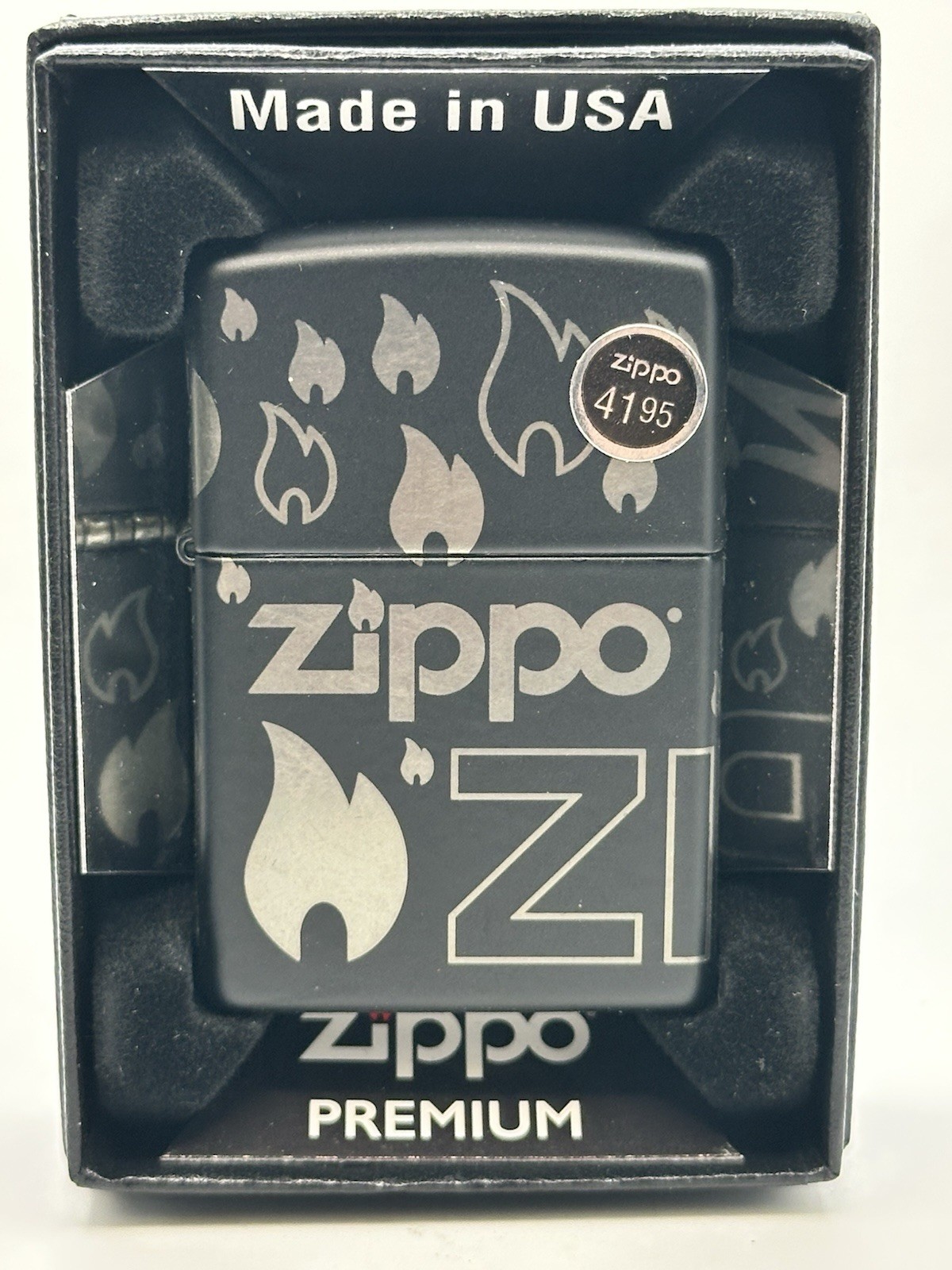 Zippo Flame Chrome Black Matte Zippo Lighter New