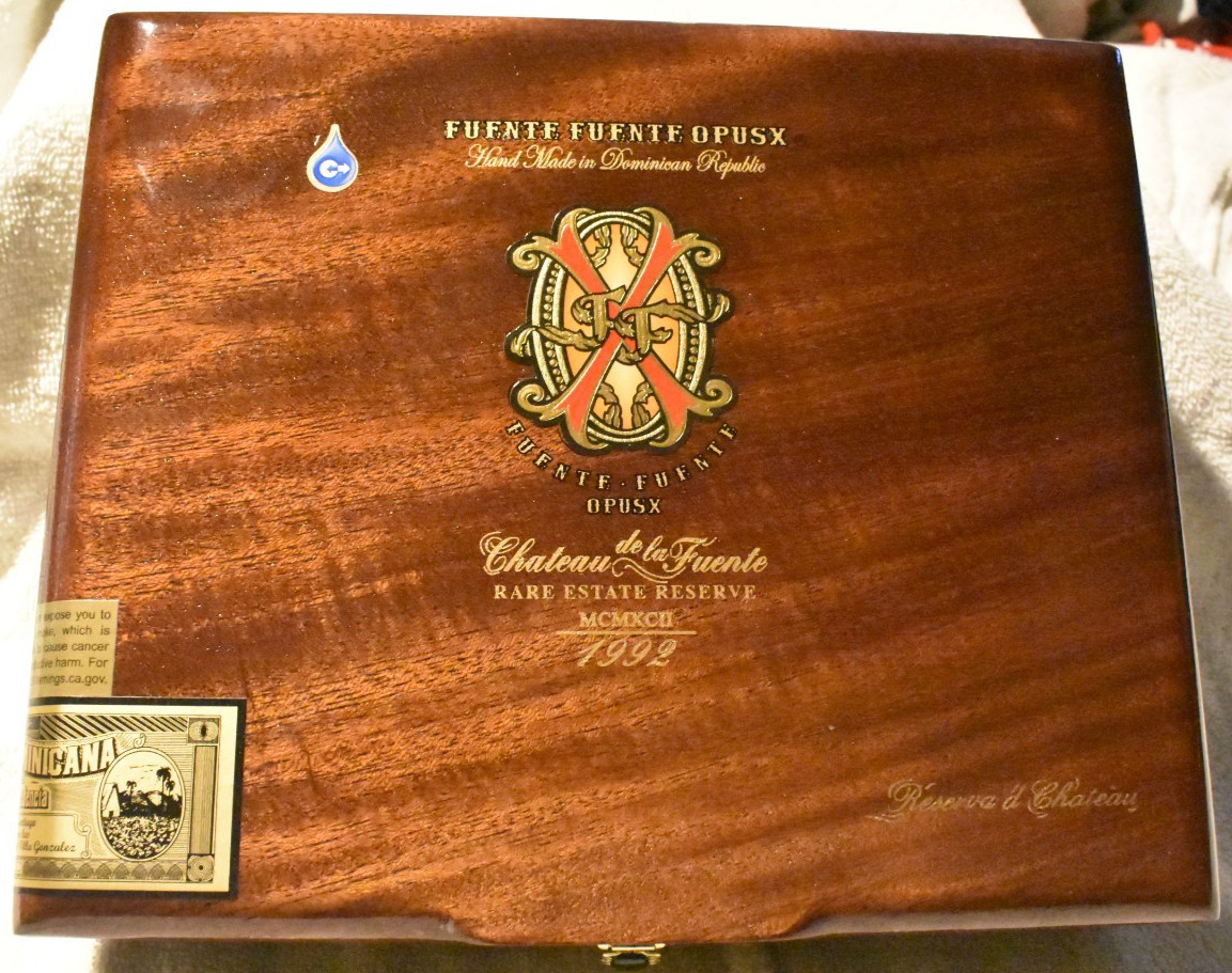 FUENTE OPUSX – RESERVE’D CHATEAU CIGAR BOX – 9.75”x 8”2.75” – 1992