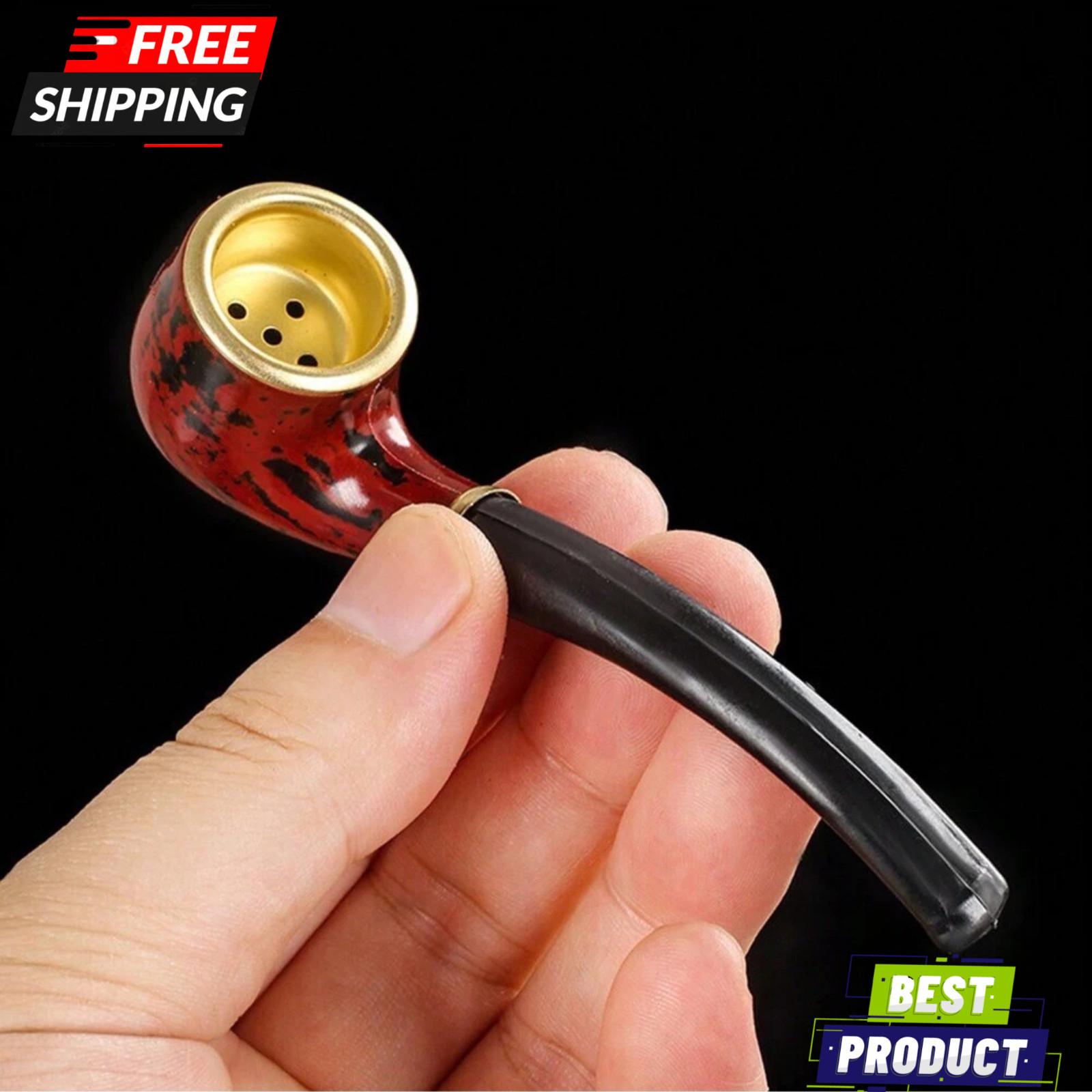 Classic Smoking Pipe with Foldable Stand Bent Unisex Resin Portable Copper Pipe