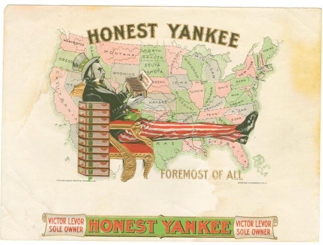 Honest Yankee original inner cigar box label Uncle Sam map of United States