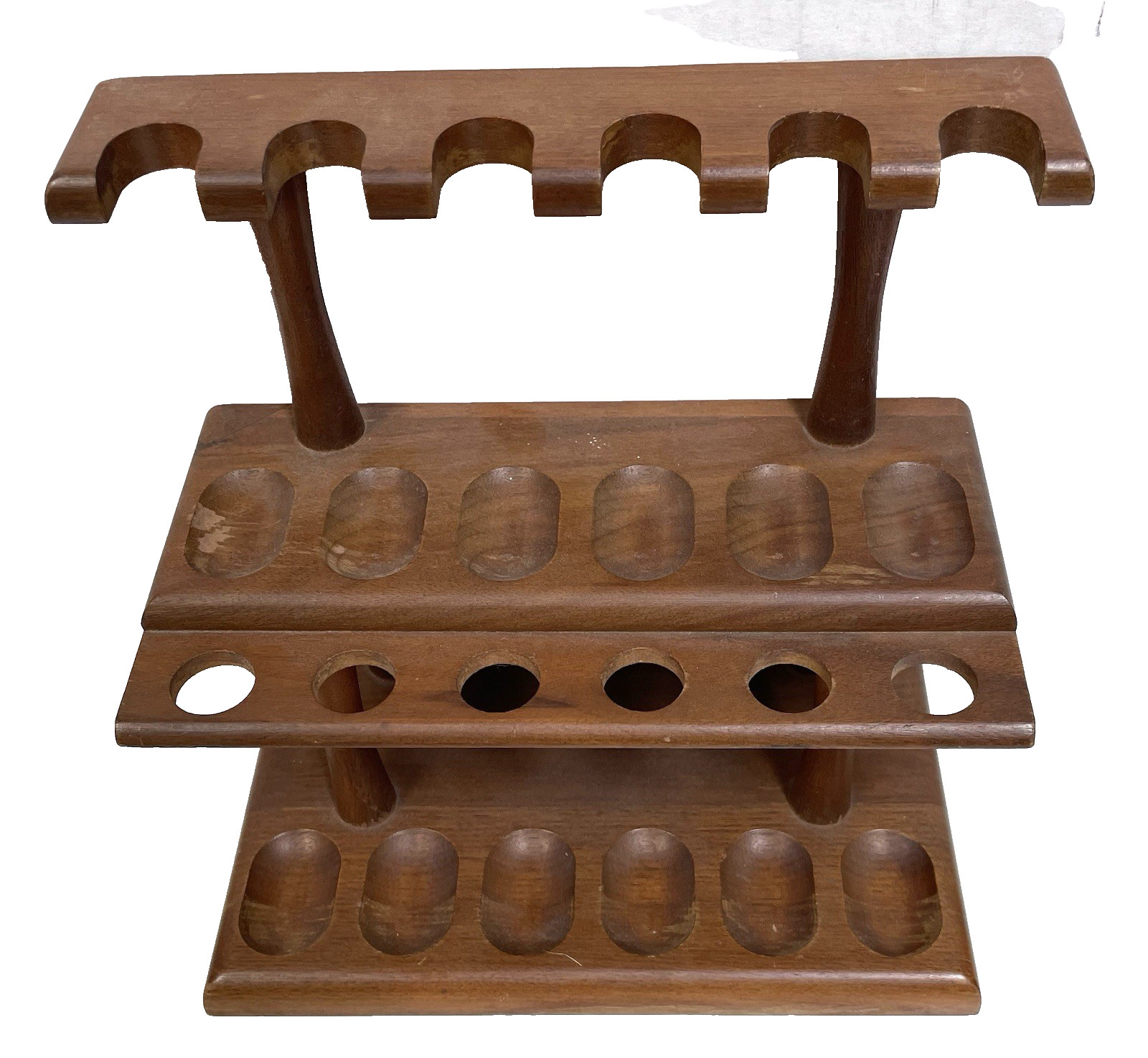 Vintage Decatur Walnut 12 Pipe Stand Rack Holder
