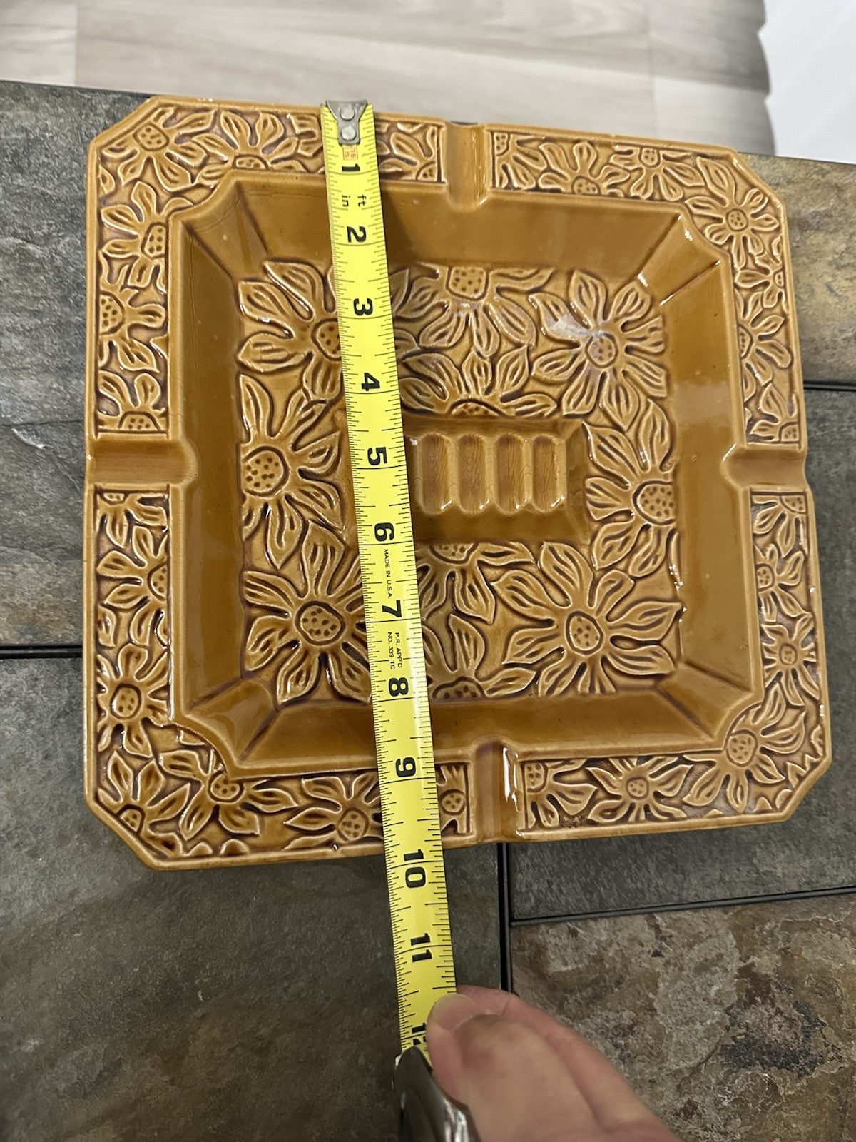 Vintage JAPAN Daisy Flower Large Square Brown 1970’s Tray