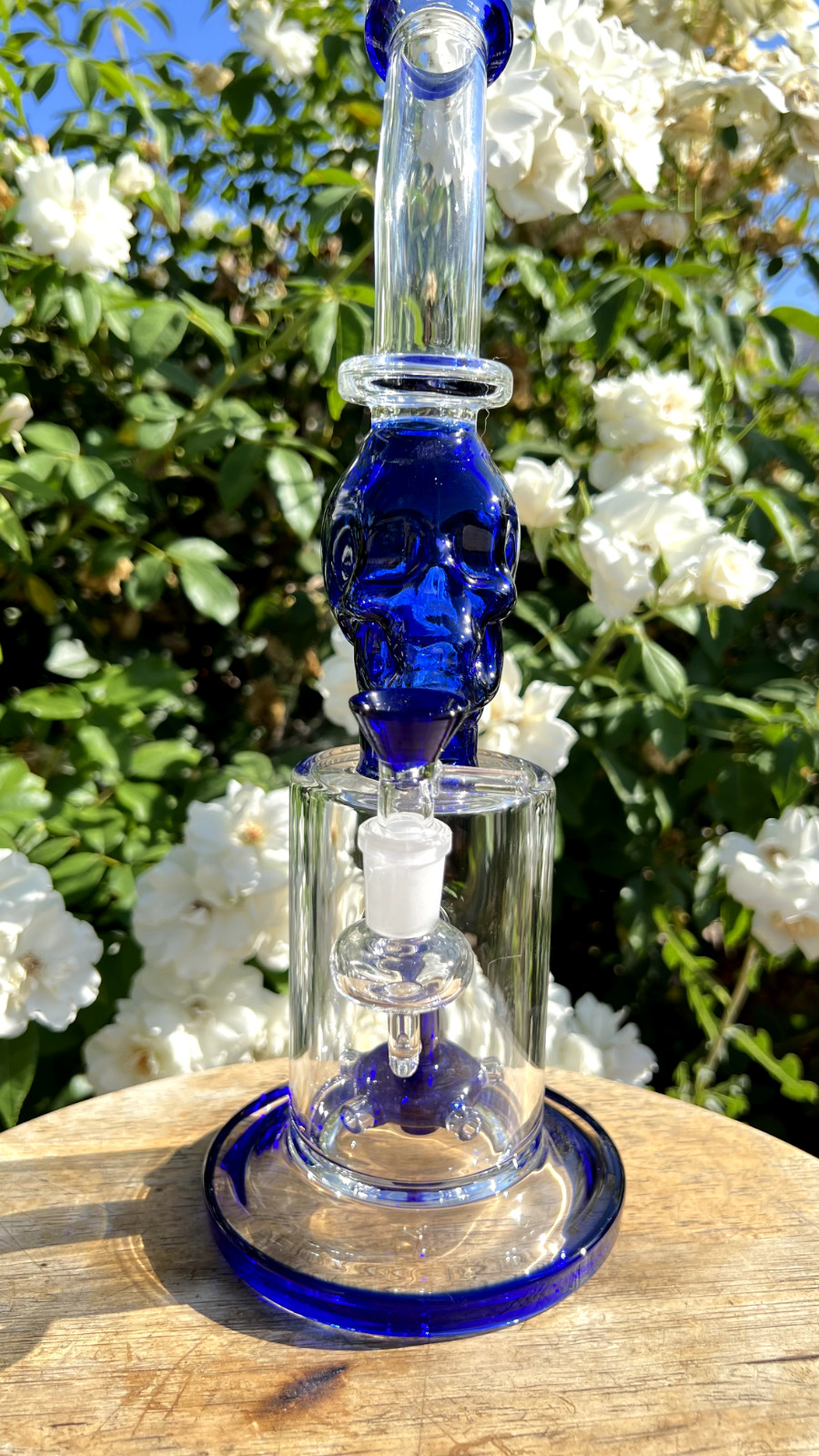13″ Blue Glass Beaker Skull Head Bong Bubbler Percolator Free Bowl Free Shipping