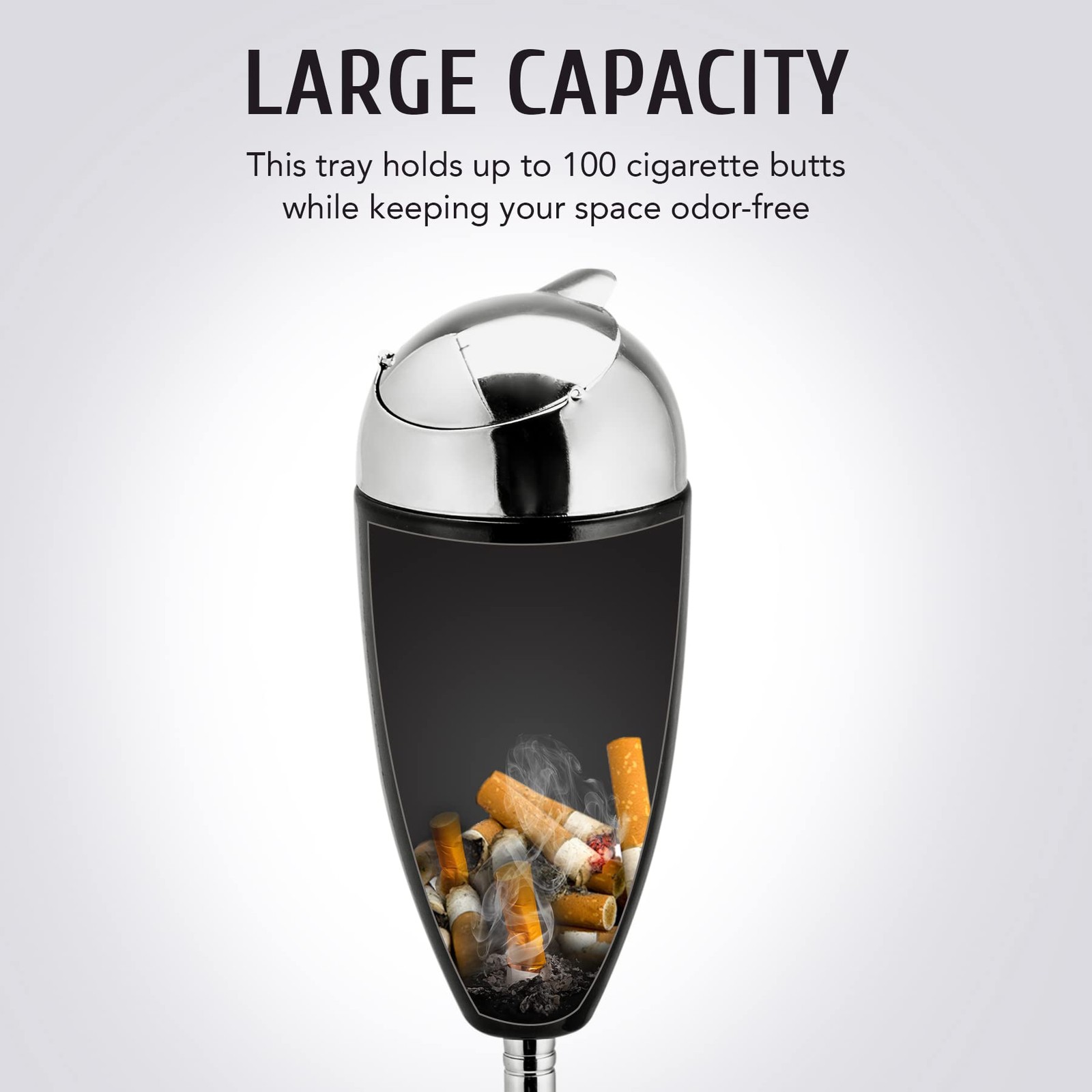 Adjustable Smokeless Ashtray with Lid, Indoor Outdoor, 3 Heights, Black