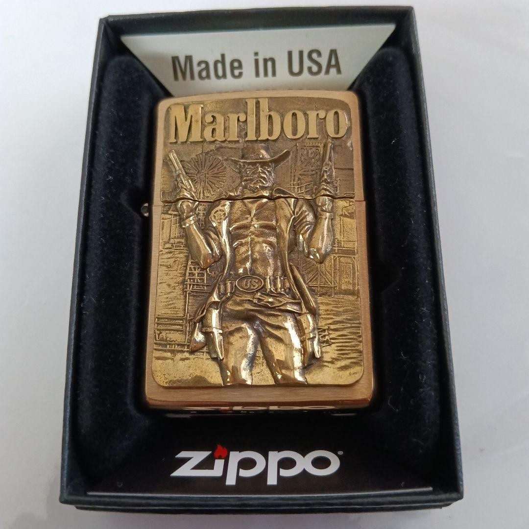 Zippo Marlboro Cowboy Metal Gold Brass Regular Lighter