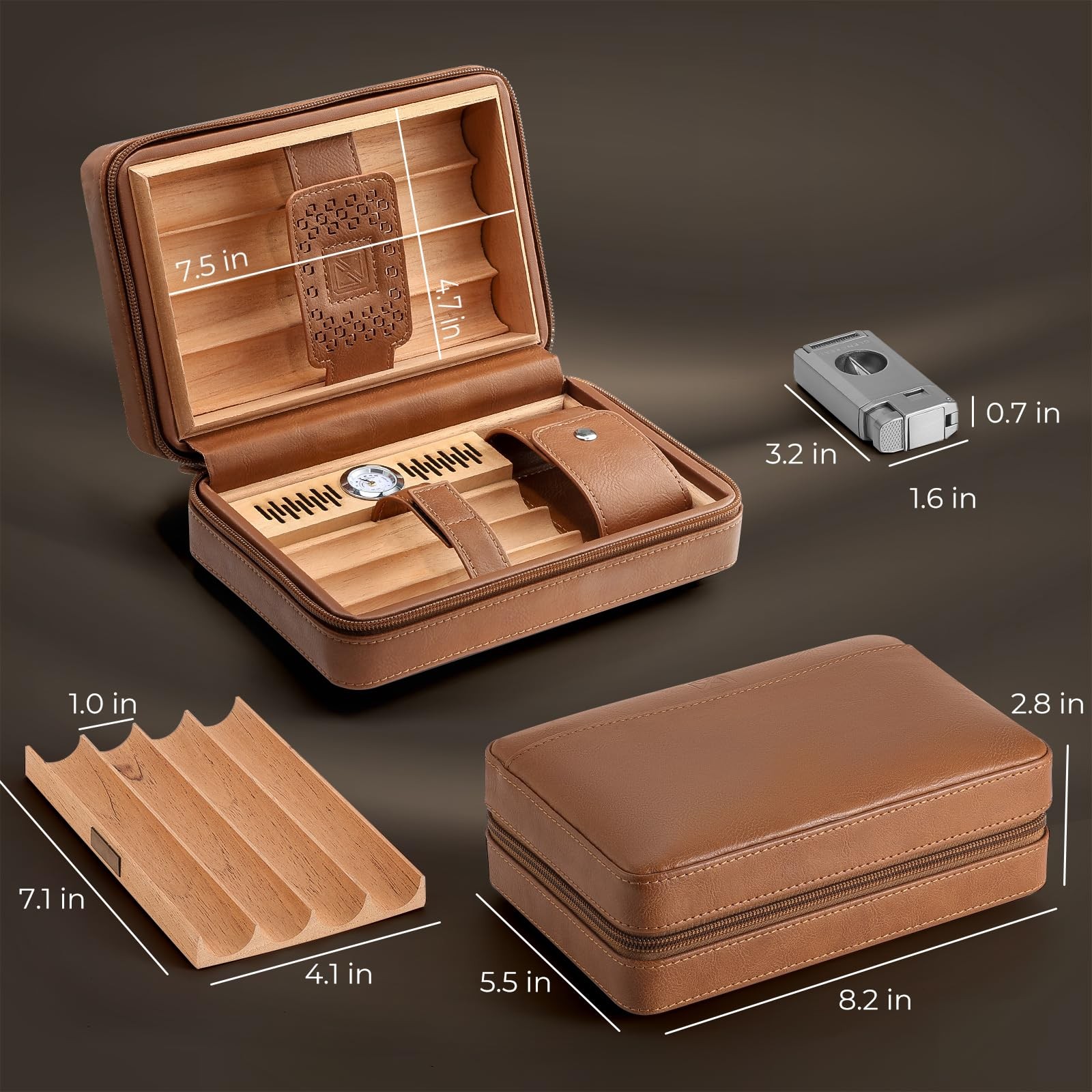 Glencreag Portable Travel Cigar Case Leather Cedar Wood Lined Cigar Case V