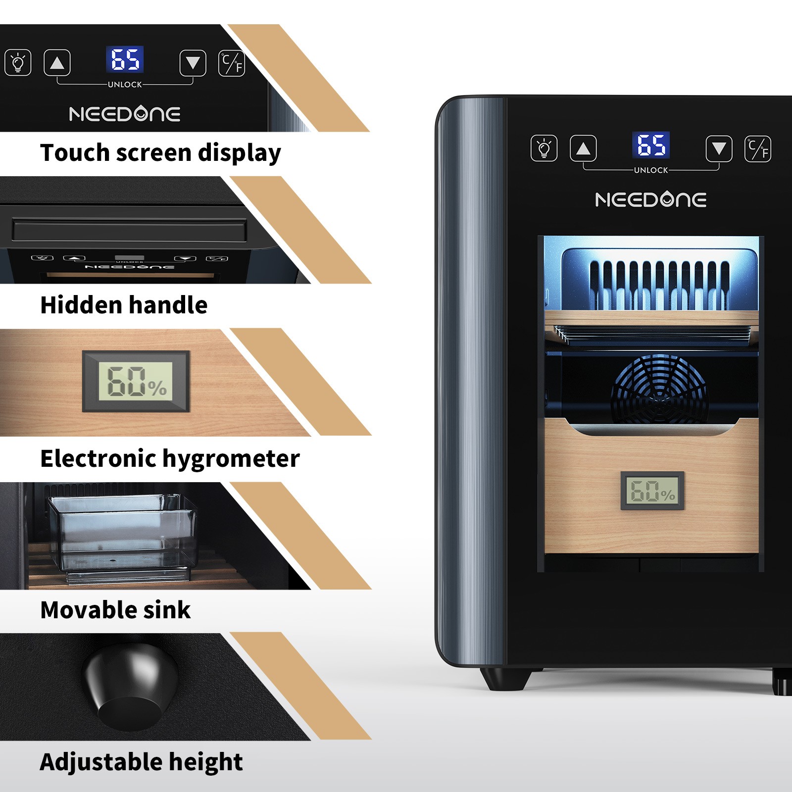 Electric 8L Cigar Humidor w/ Heating & Cooling Quiet Control System for 80Counts