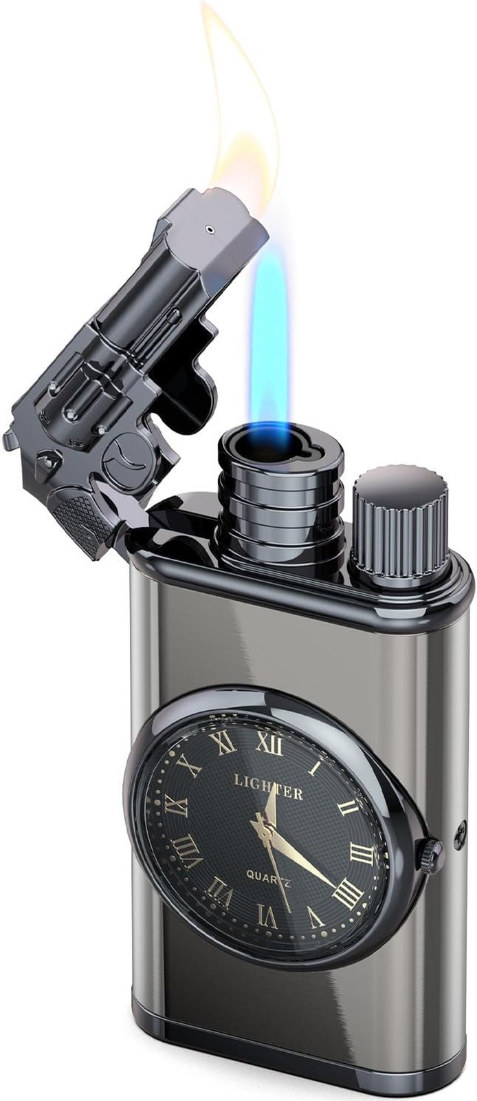 Vintage Gun Pistol Lighter, Cool Watch Lighter for Men, Dual Flame – Soft Flame