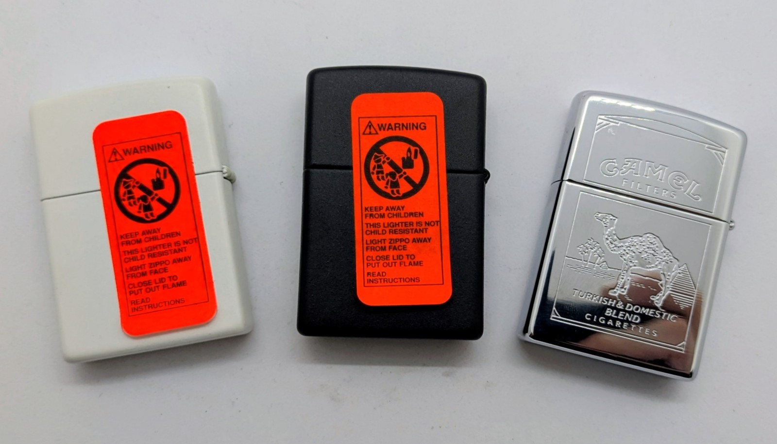 *3 Camel Zippo Lighter Lot!* 1990s Flowers “I’d Walk A Mile” Turkish Chrome NEW!