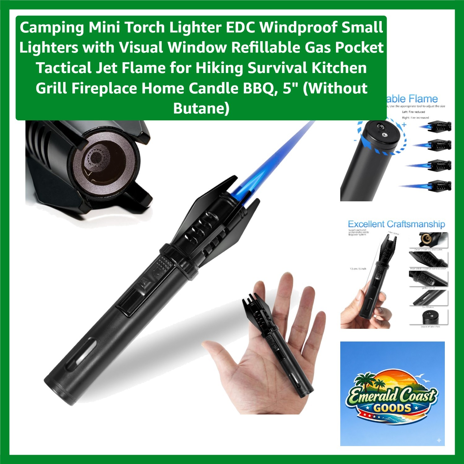 Refillable Pocket Torch Lighter – EDC Windproof Design for Outdoors and More
