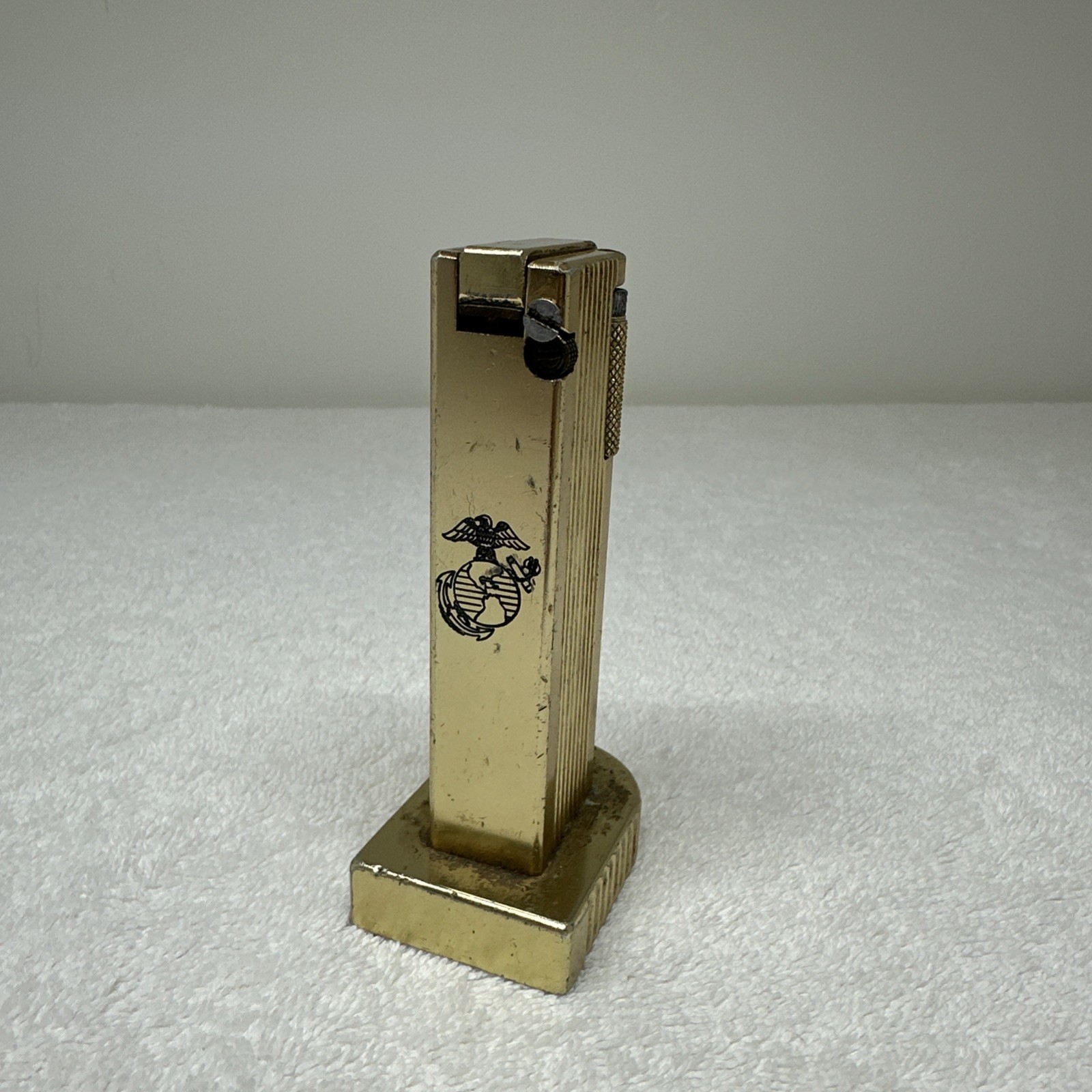 Rare Vintage Cygnus Brass Table Lighter Japan US Marine Corps Desk Lighter As-Is
