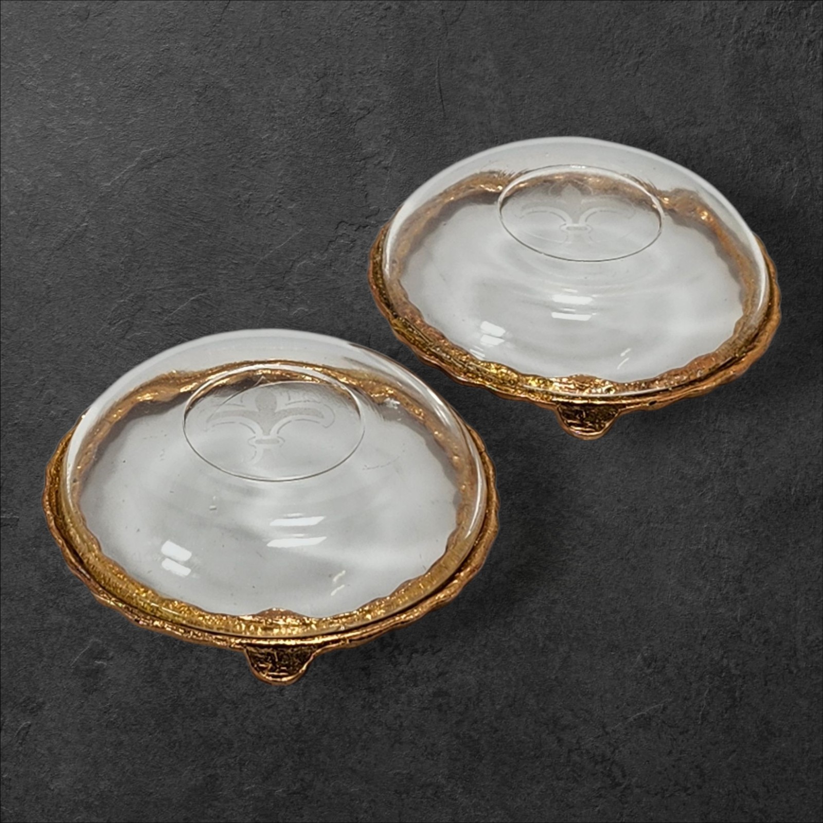 Vintage Princess House Gold Rope Glass Dishes Pair Fleur de Lis Decor Hollywood