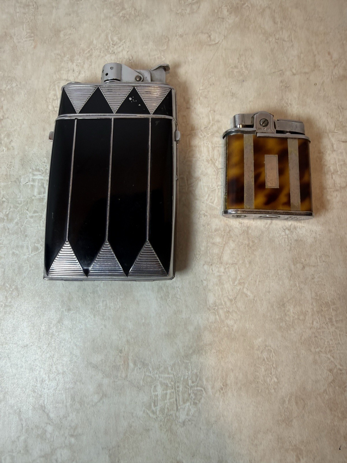 Lot of 2 Vintage Enamel Art Deco – 1 Evans Cigarette Case Lighter 1 Nash Lighter