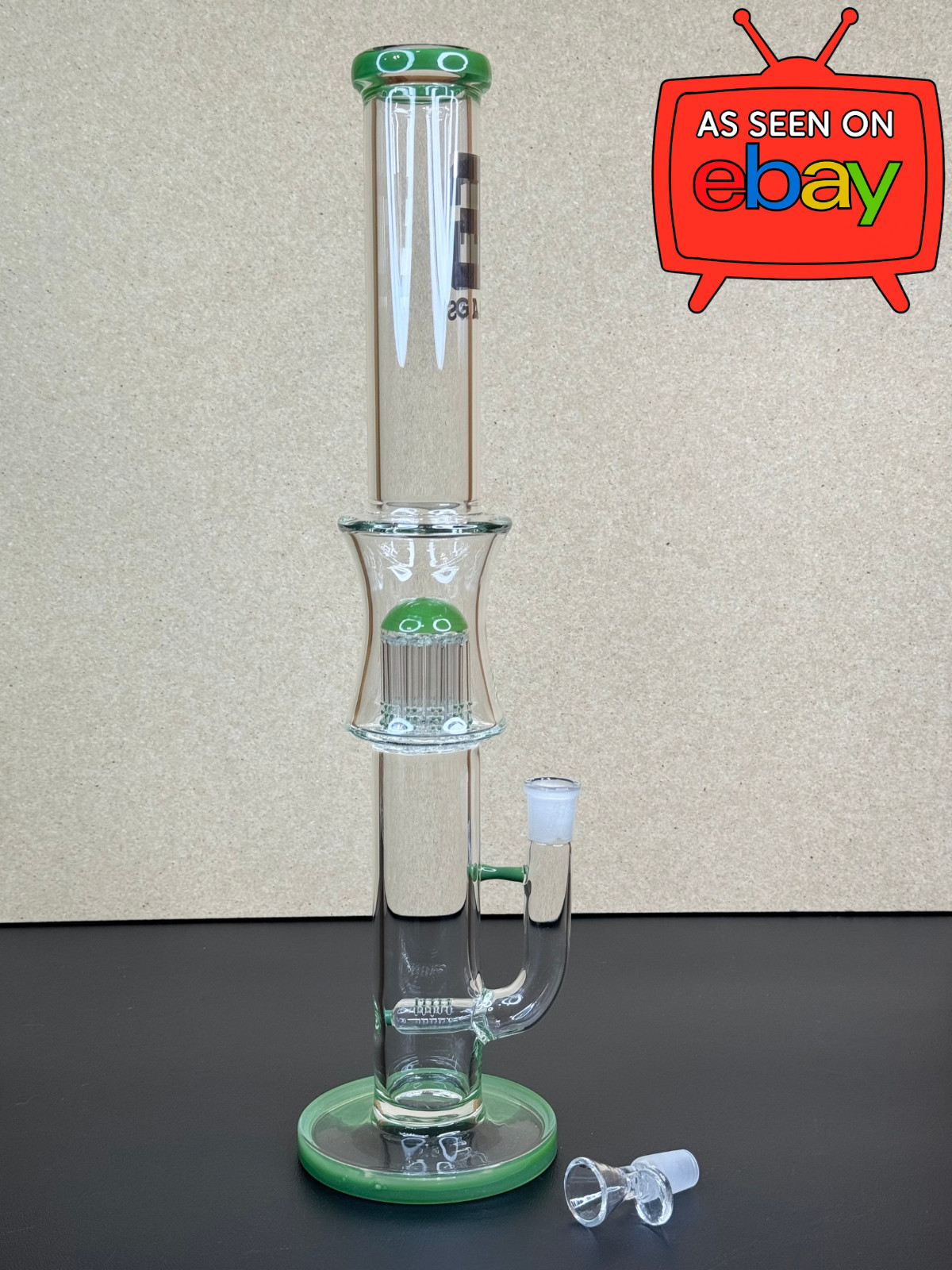18” Double Perc Glass Bong – Green Thick Water Pipe Hookah w/ 18mm Bowl