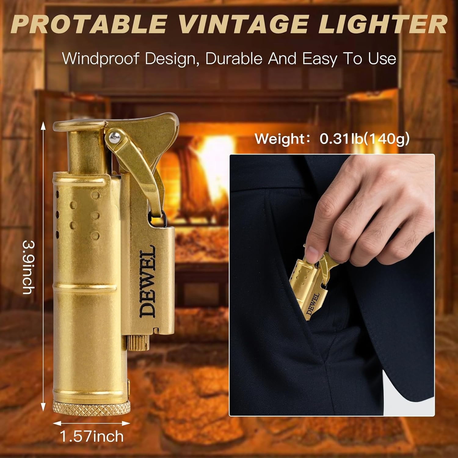 Vintage Copper & Brass Wheel Lighter – Reusable, Windproof, Cool Pressure- Un…