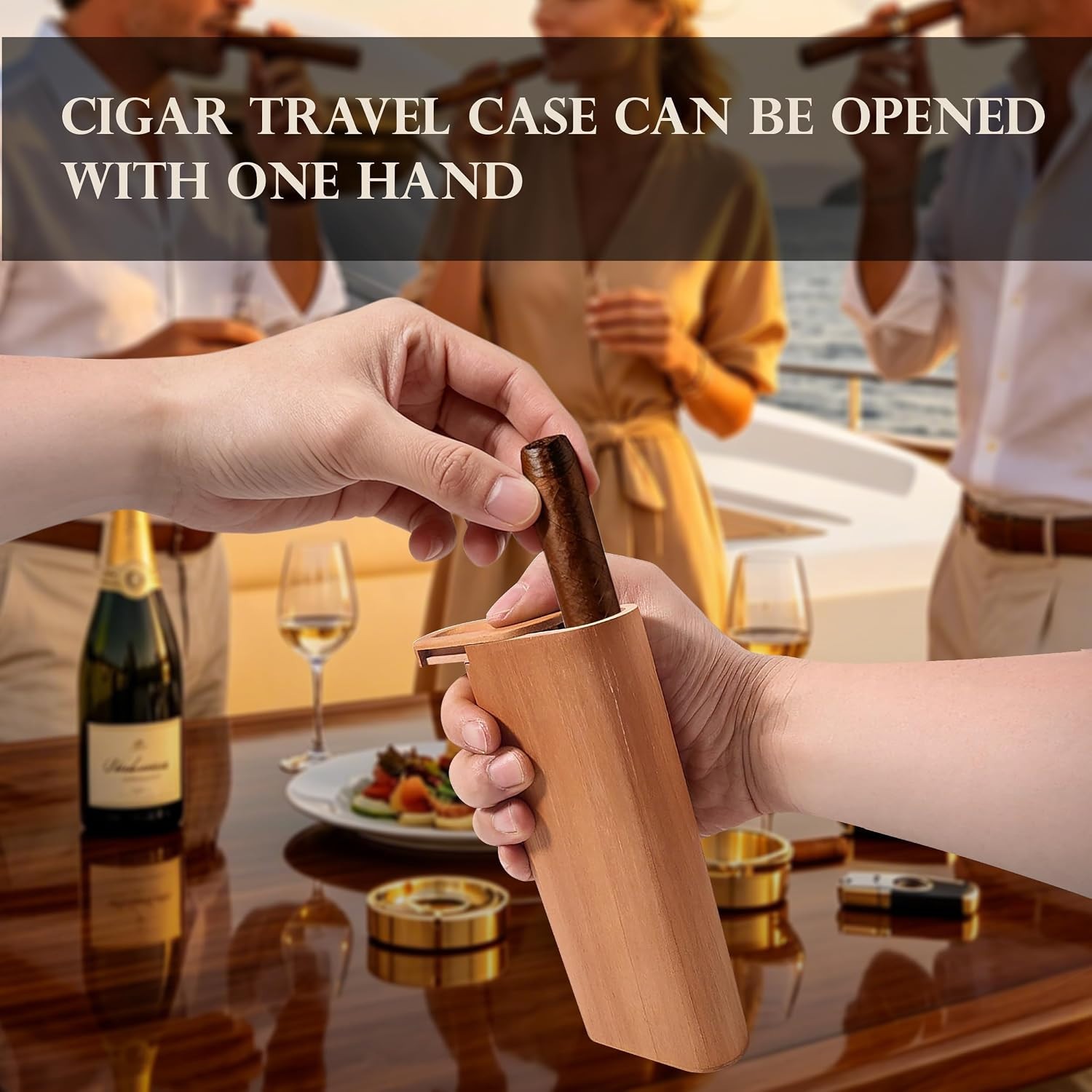 Woodronic Cigar Case, Solid Cedar Wood Cigar Travel Case with Magnetic Closure 3