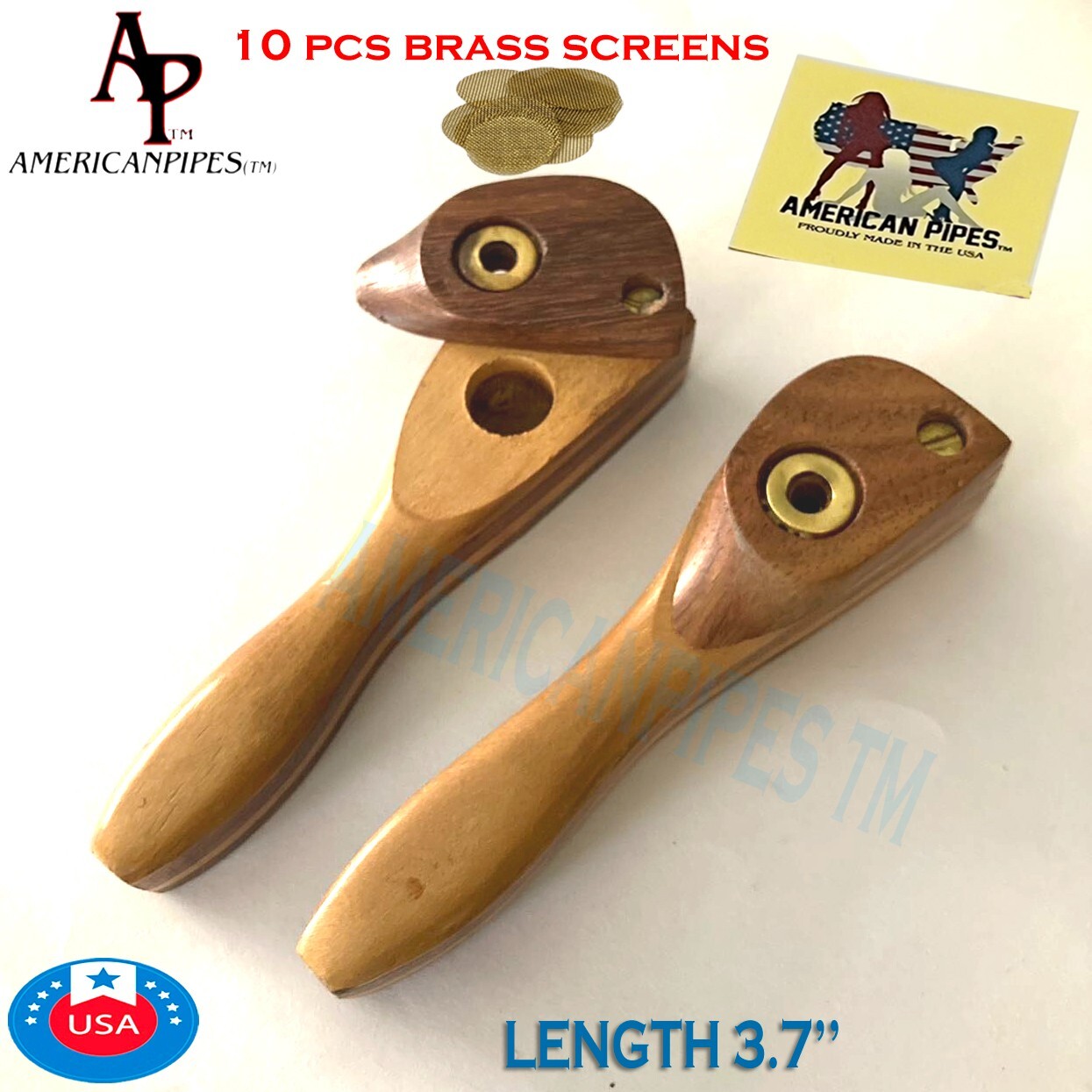 Americanpipes™️ 2 PCS 3.7” Tobacco Smoking wooden Pipe with 10 BRASS screens