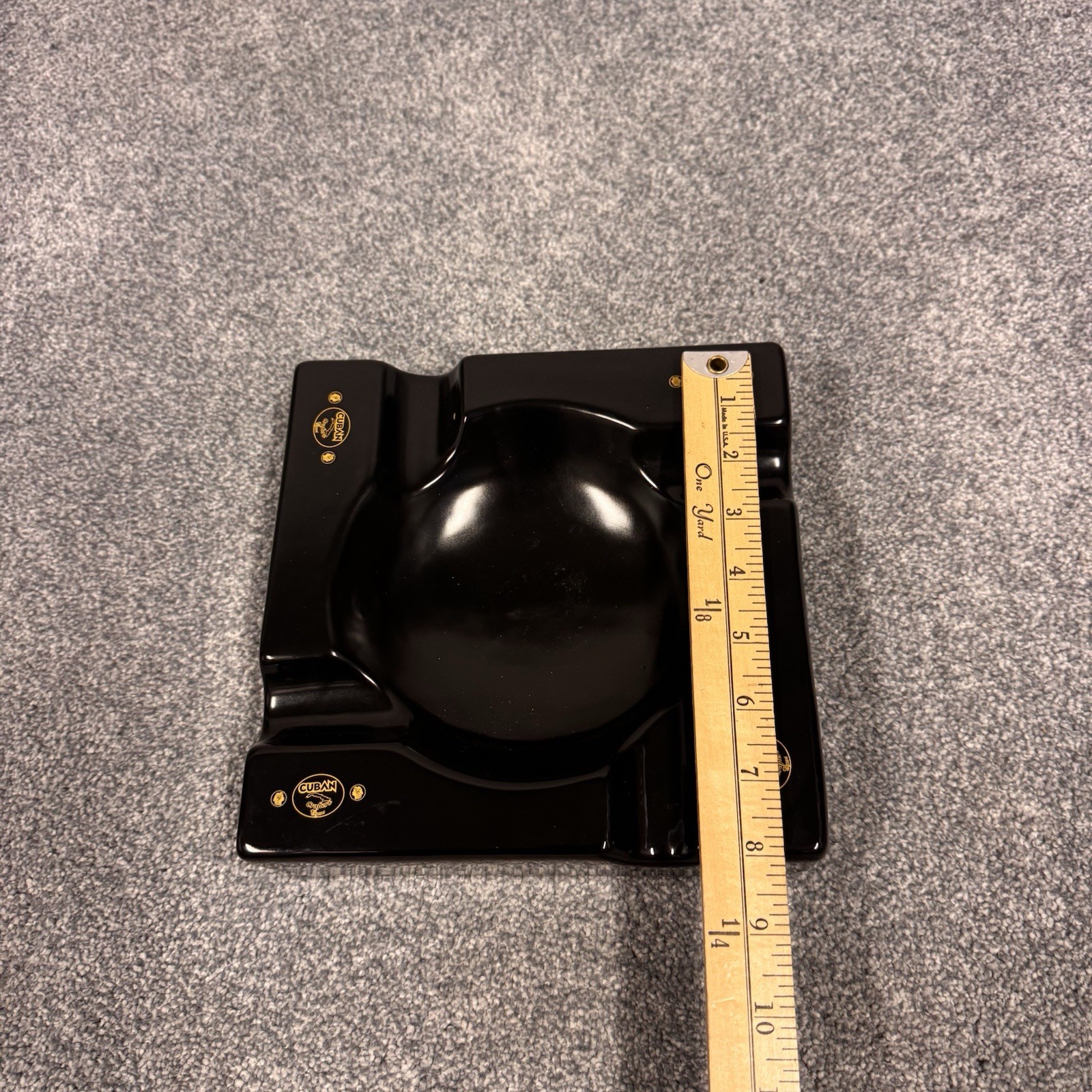 Vintage Cuban Crafters Cigar Ashtray Porcelain Black Gold Logo