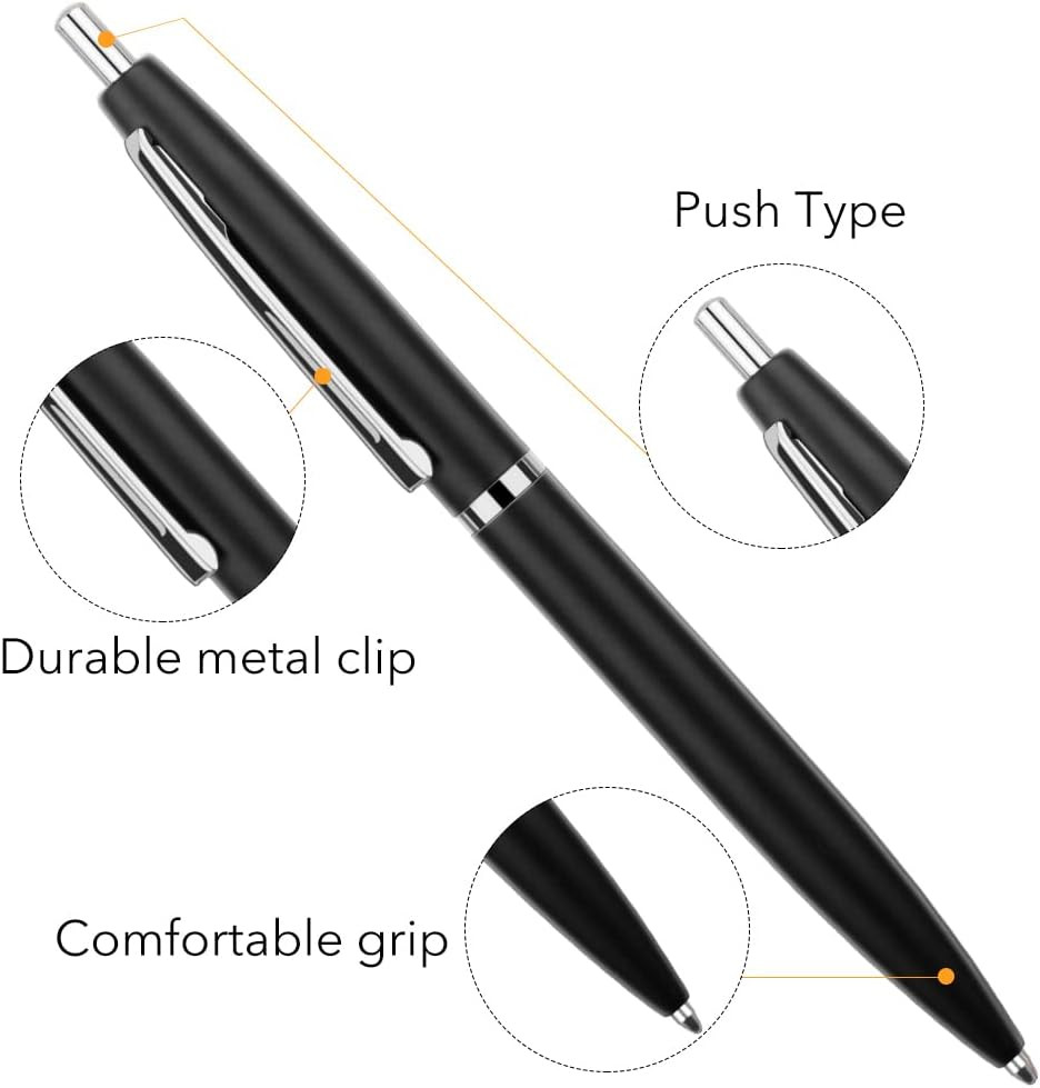 6 Pack Black &Sliver Click Ballpoint Pens -1.0mm Medium Point Black Ink with …