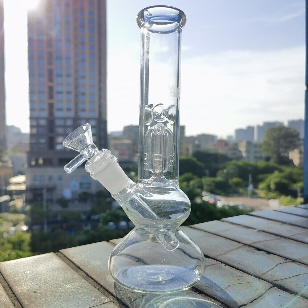10inch Clear Glass Bong Water Pipe Smoking Hand Pipes Hookah Shisha + 14mm Bowl
