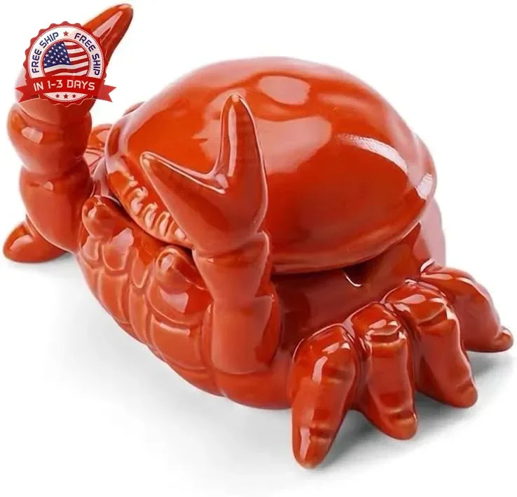 WAIT FLY Crab Ceramic Ashtray with Lid, Cute Cigar Ashtray for Indoor or Outdoor