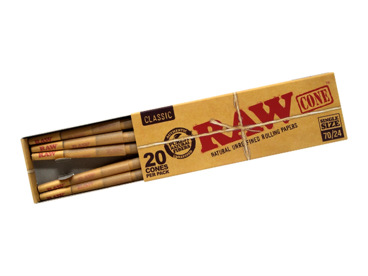 Raw Classic 70mm Cones 20ct Box – 70mm/24mm RAW Single Size Authentic Natural