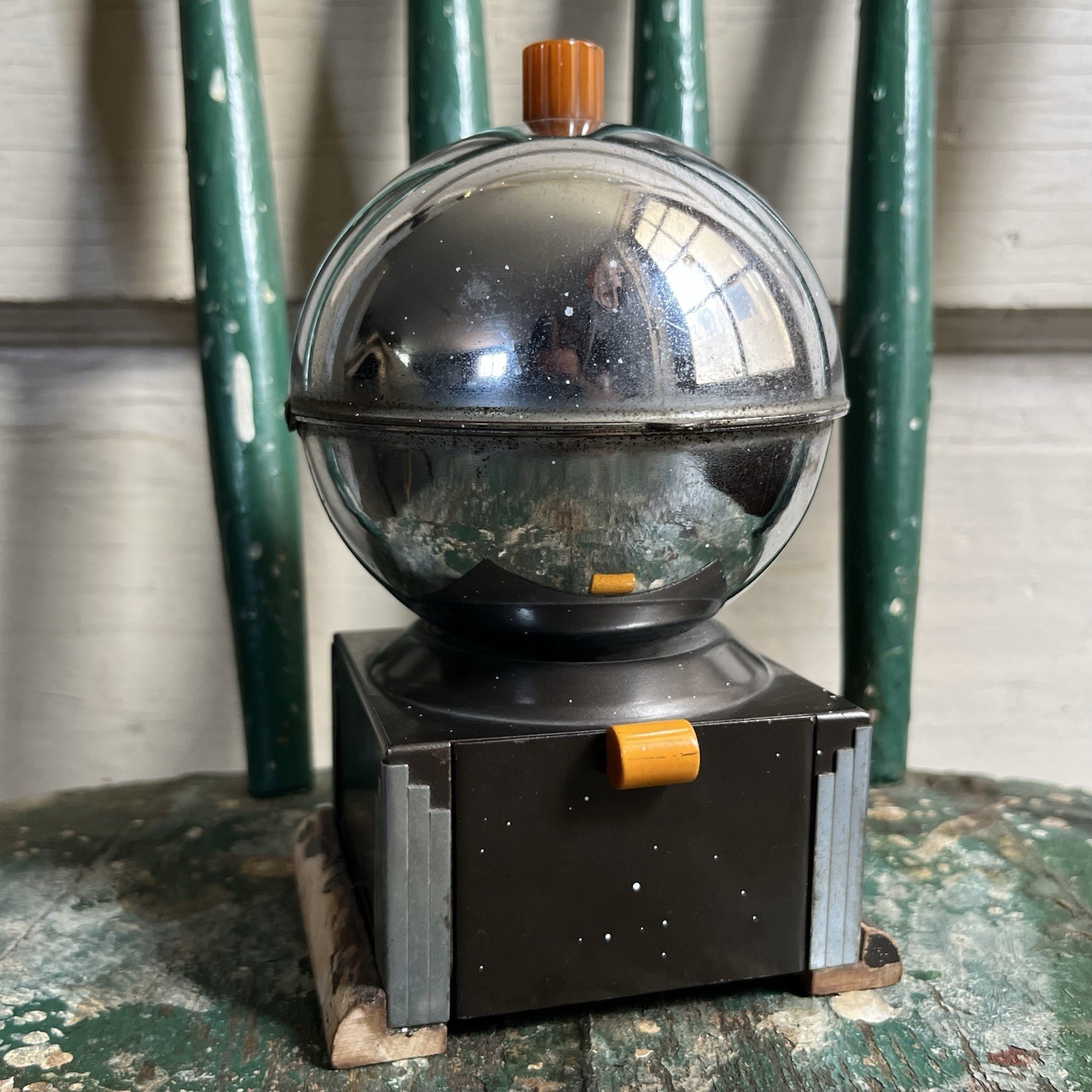 Rare American Art Deco Chrome & Black Smokador Hi-Ball Ashtray/Cigarette Box