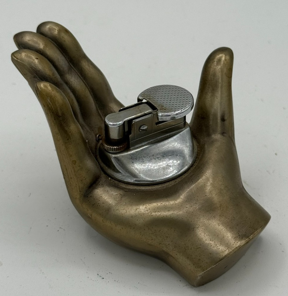 Rare Vintage MCM Brass Colored Hand table lighter 1950’s 1960’s