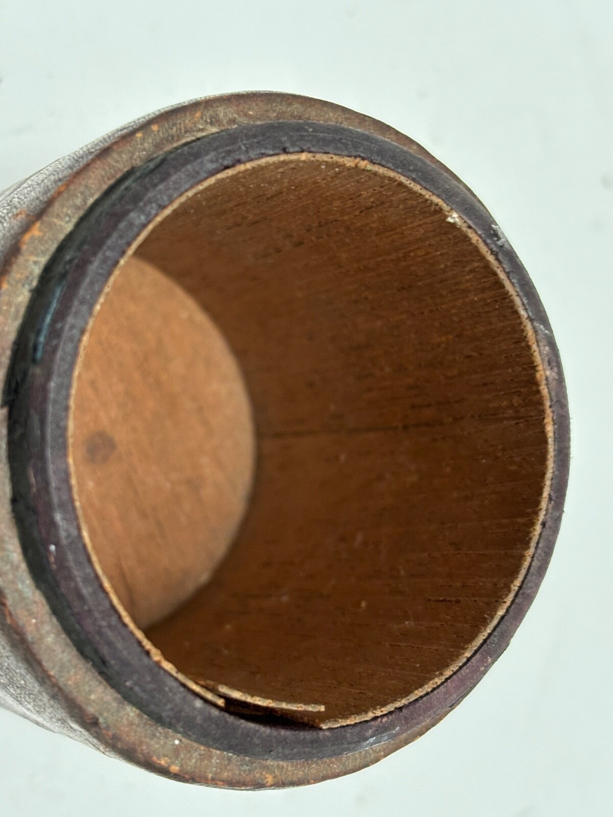 VTG Leather Tobacco Jar Copper Lid “CBS” Monogram Humidor Remembrance Advert’g