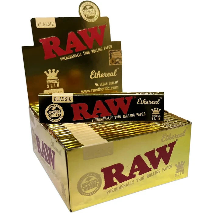 NEW🔥50 PKS RAW ETHEREAL KING SIZE SLIM ROLLING PAPERS😎PHENOMENALLY THIN
