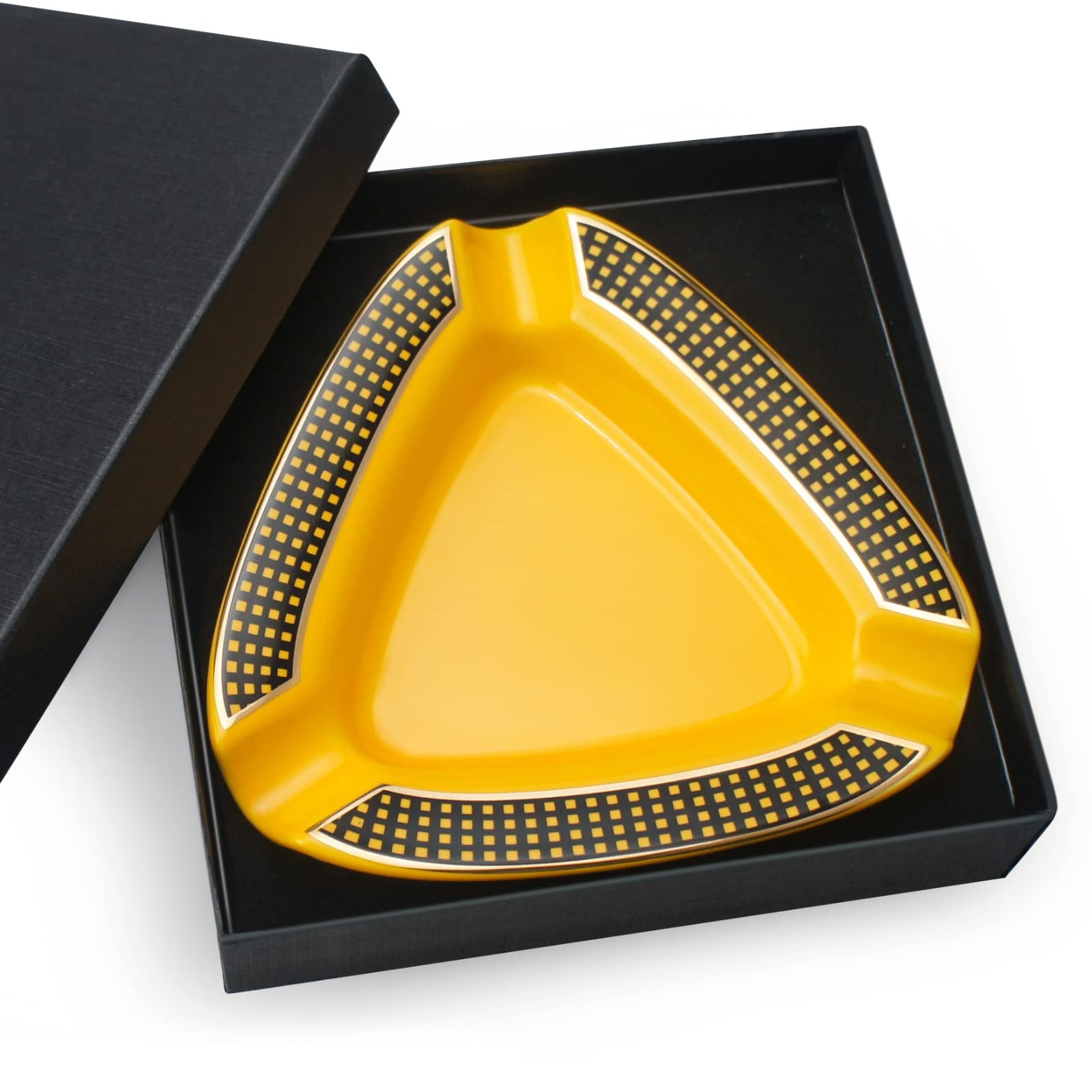 Cigar Ashtray Triangle – Large Outdoor Rest for Patio/Outside/Indoor (Yellow)