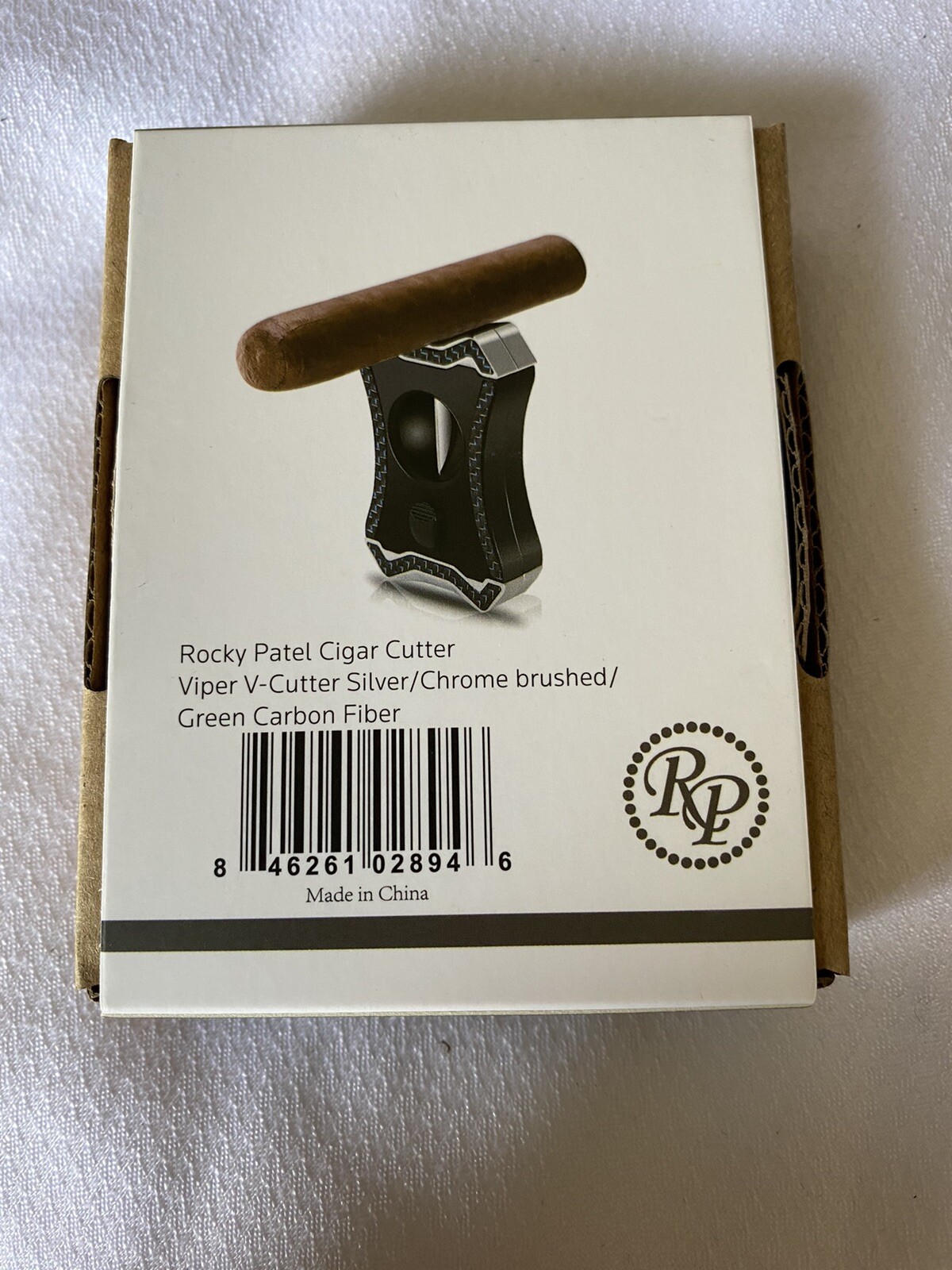 Rocky Patel Viper V-Cut Cigar Cutter – Silver and Green Carbon Fiber – New