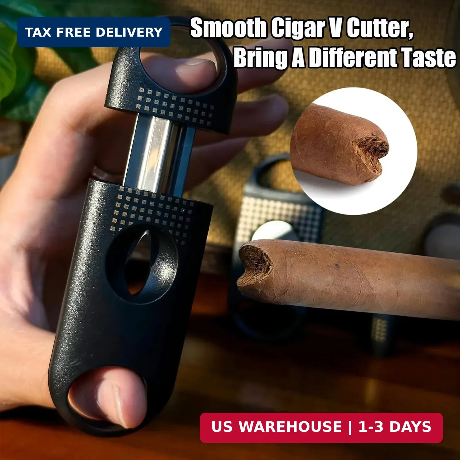 Cigar Cutter Set V Cutter Straight Cutter Punch Portable Travel Cigar Tools