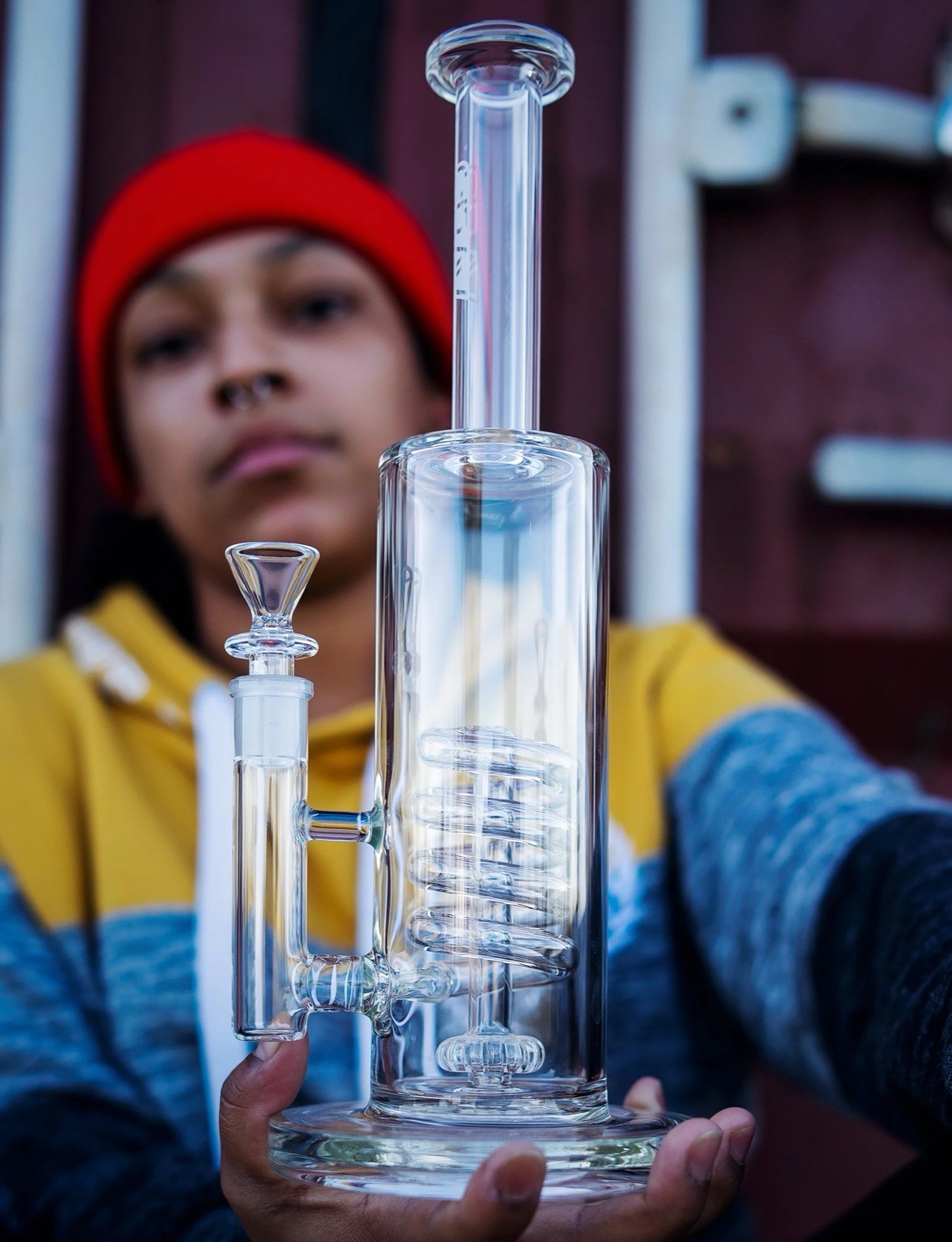 GRAV® CLEAR COIL SHOWERHEAD WATER PIPE, HOOHAH, Bong, Thick Glass Coils, Classy