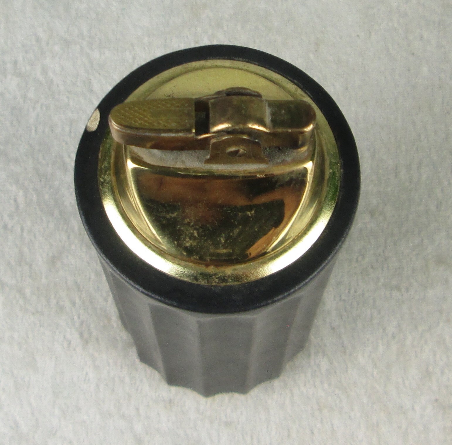 Hyalyn Pottery Table Lighter Black Ribbed Vintage Mid Century Modern 5-1/8in T