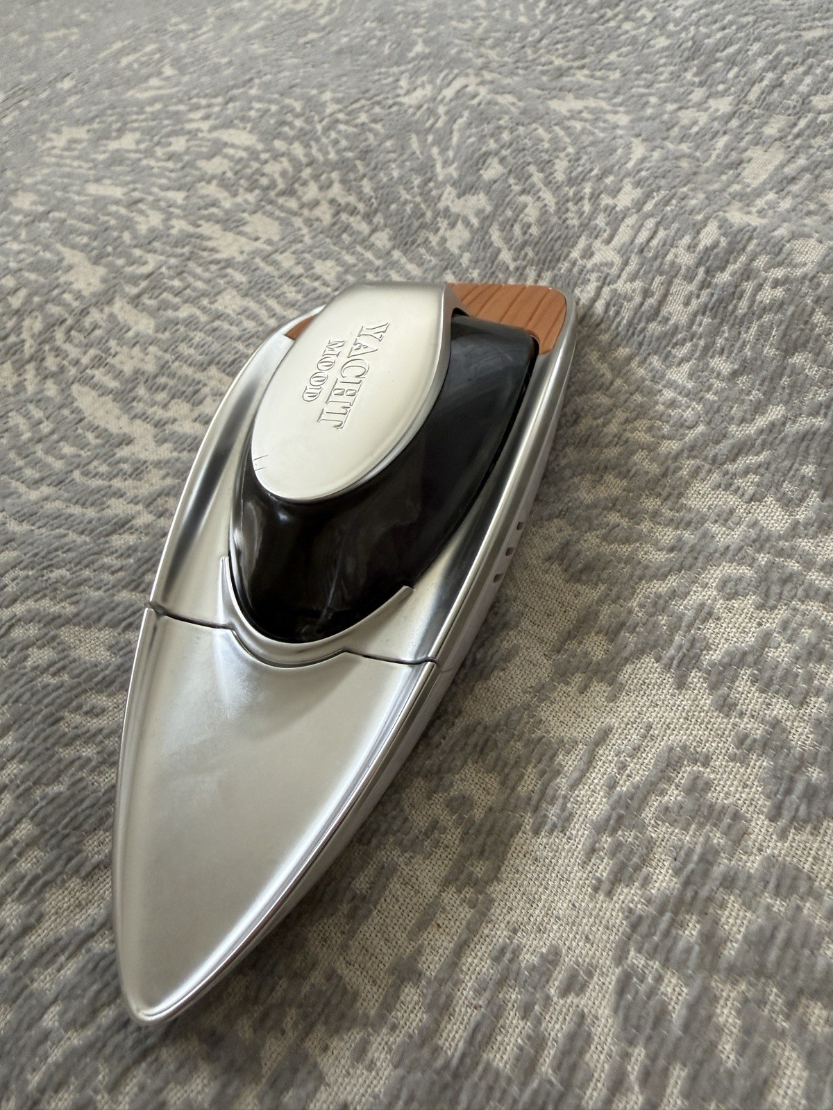 Yacht Mood Silver & Black Table Lighter with Brown Woodgrain Accent