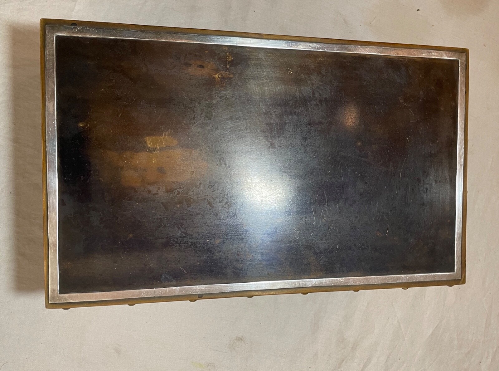 LARGE antique Heintz art metal bronze sterling silver cigar humidor box 4089