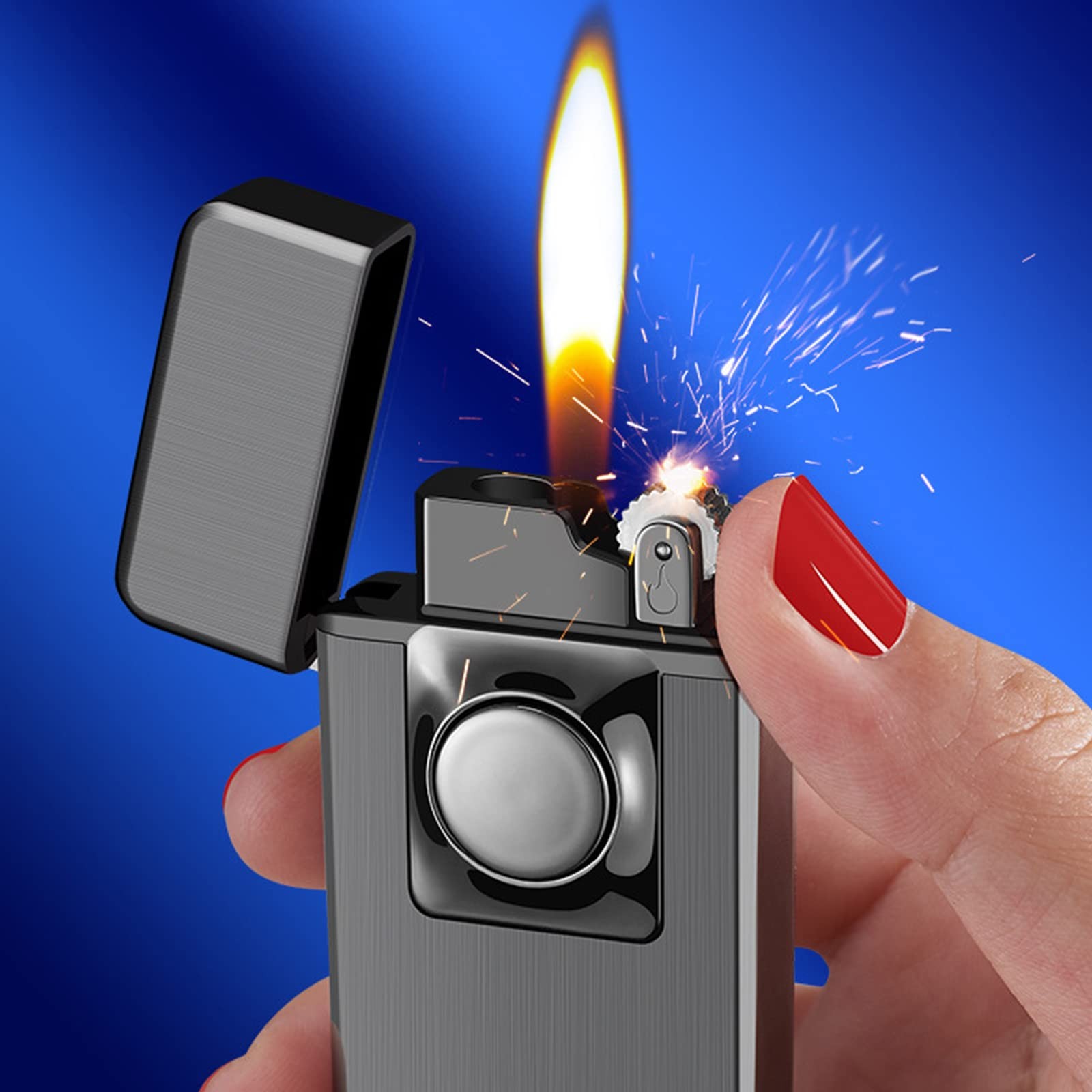 Jet Torch Dual Flame Lighter with 6pcs Flint Stone, Windproof Butane Gas, Adj…
