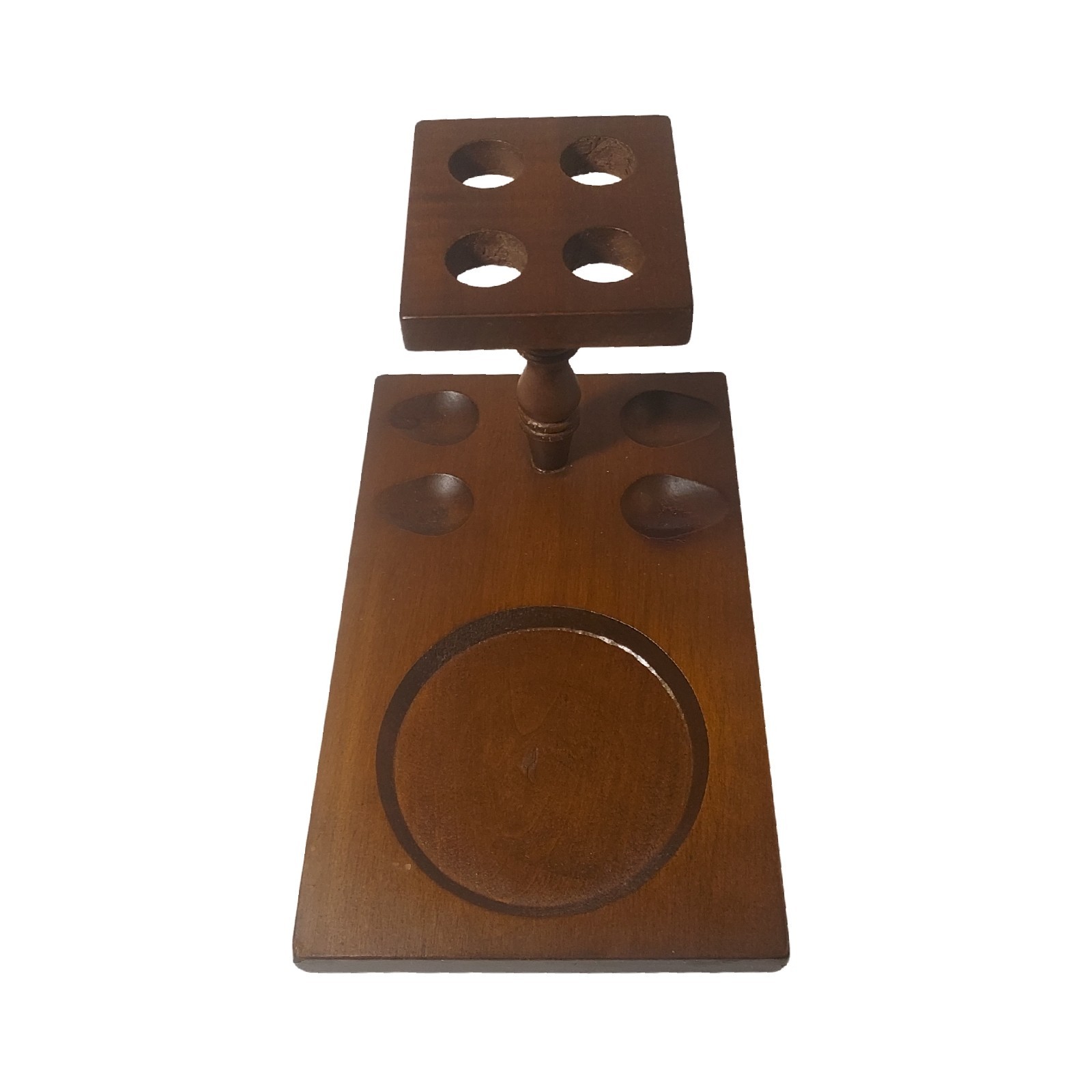 Vintage Wooden 6 Pipe Stand and Humidor w/Lid-Includes 2 Pipes & Extras-SEE DESC