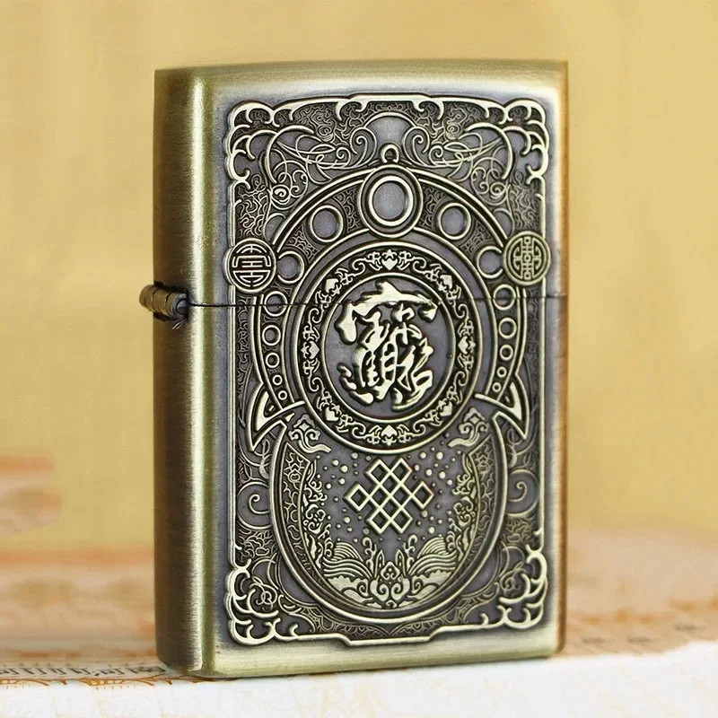 3D Gasoline Lighter High End Bronze Brushed Stainless Steel Lighter Smoking Acce