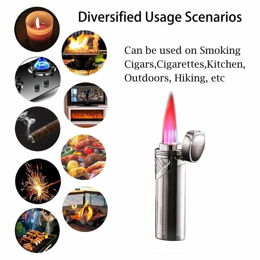 Torch Lighter 4 Jet Flame Honest Refillable Cigar Lighter with punch Quadruple