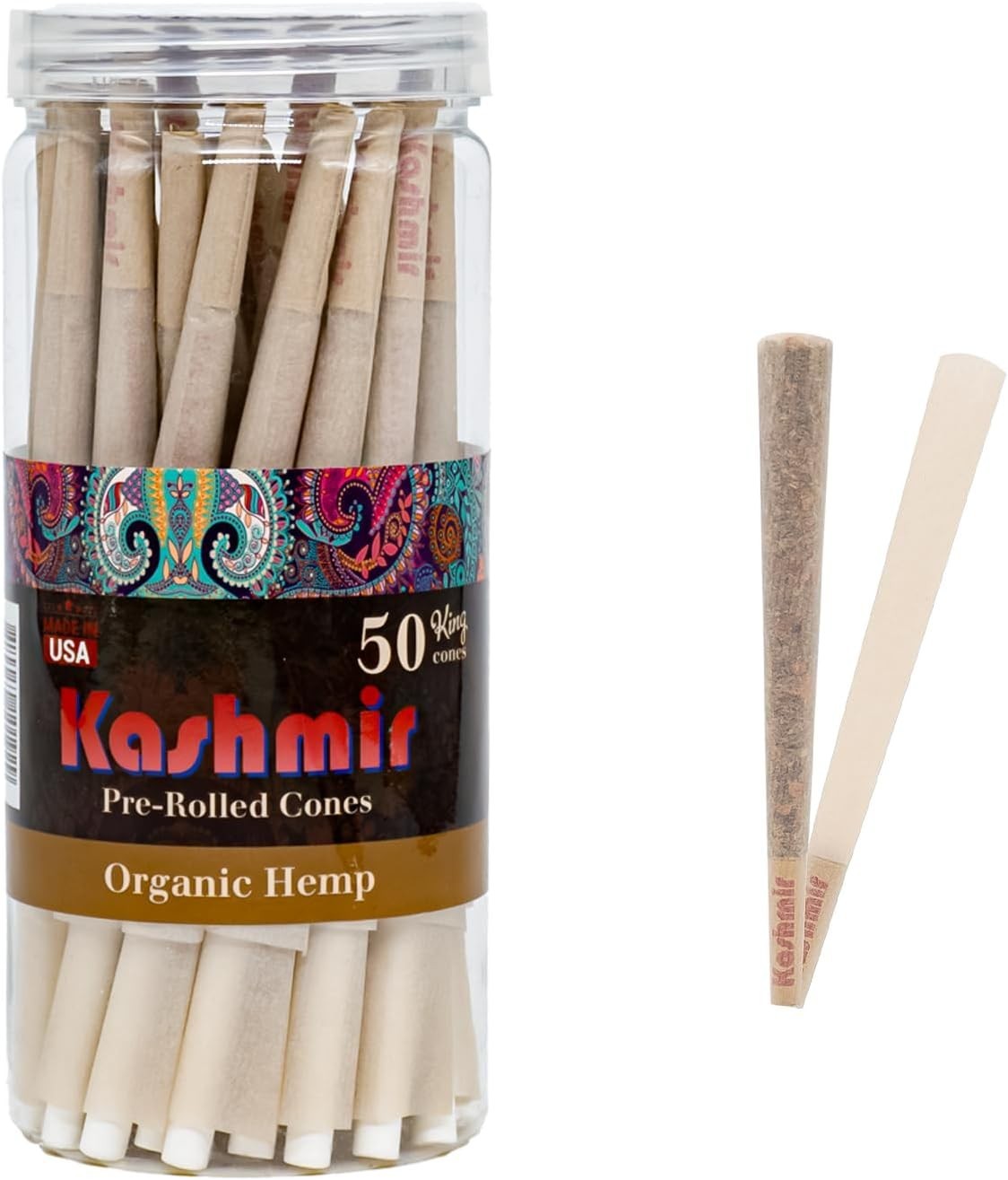 Pre Rolled Cones King Size Organic Rolling Paper Cones Box of 50 Ct by Kashmir