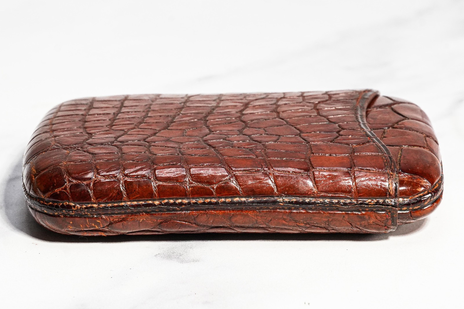 Exceptional Large English Antique Victorian Crocodile Leather Cigar Case