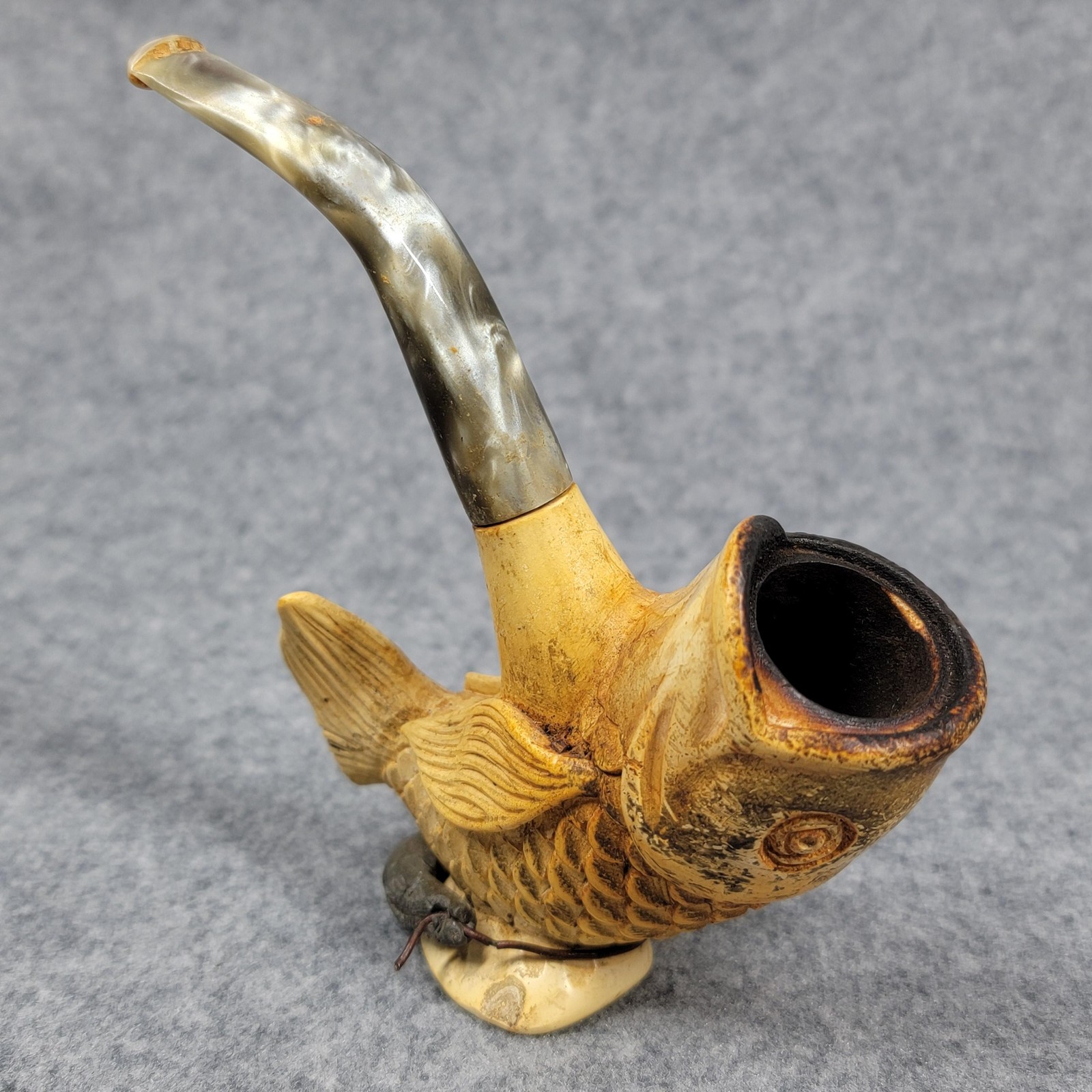 Vintage Meerschaum Tobacco Pipe T Bekler CAO Fish Hand Carved Figural Smoking