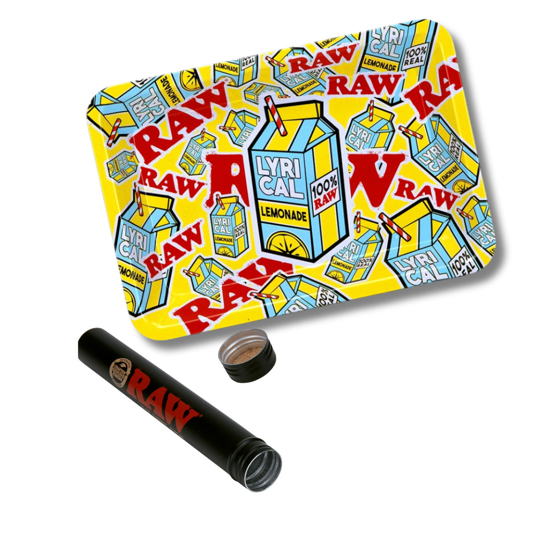 RAW x Lyrical Lemonade Rolling Tray with RAW Black Smell Proof Tube Storage