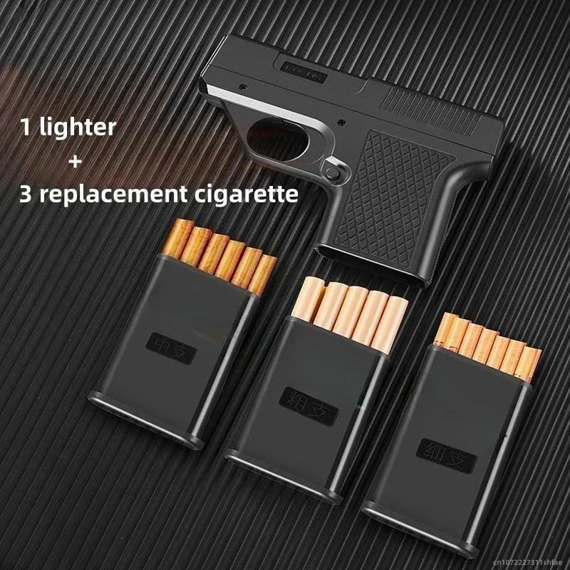 New Clip Gun Type Butane Gas Lighter Three Capacity Cigarette Holder